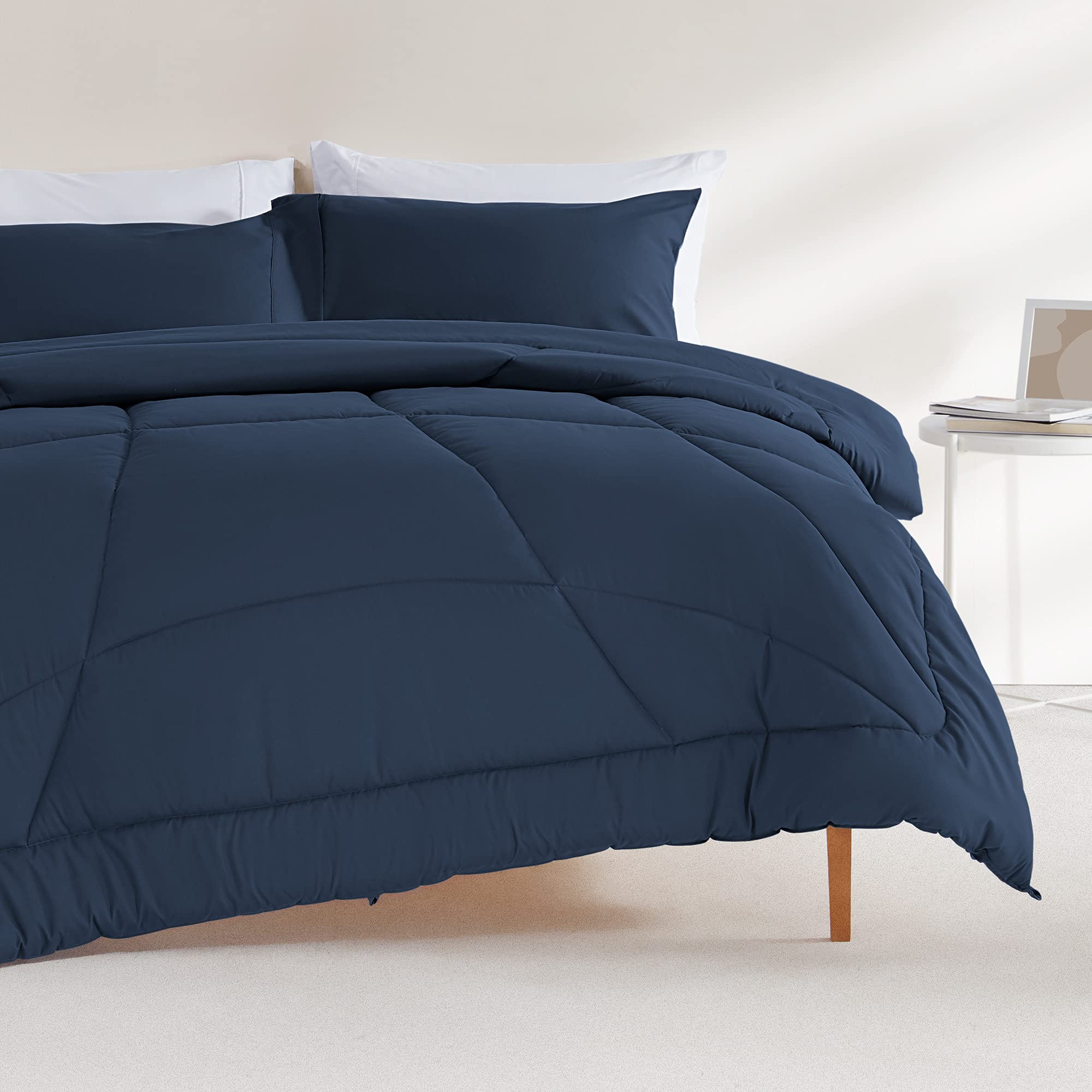 SLEEP ZONE Bedding Comforter Duvet Insert Fluffy Warm Microfiber Fill All Season Down Alternative Quilted Comforter Box Stitched with Corner Tabs Machine Washable (Twin, Navy)