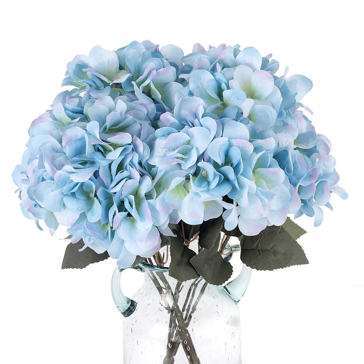 Artificial Fake 5Flowers Plants Silk Hydrangea Arrangements Wedding Bouquets Decorations Plastic Floral Table Centerpieces Home Kitchen Garden Party Festival Bar DIY (Light Blue)