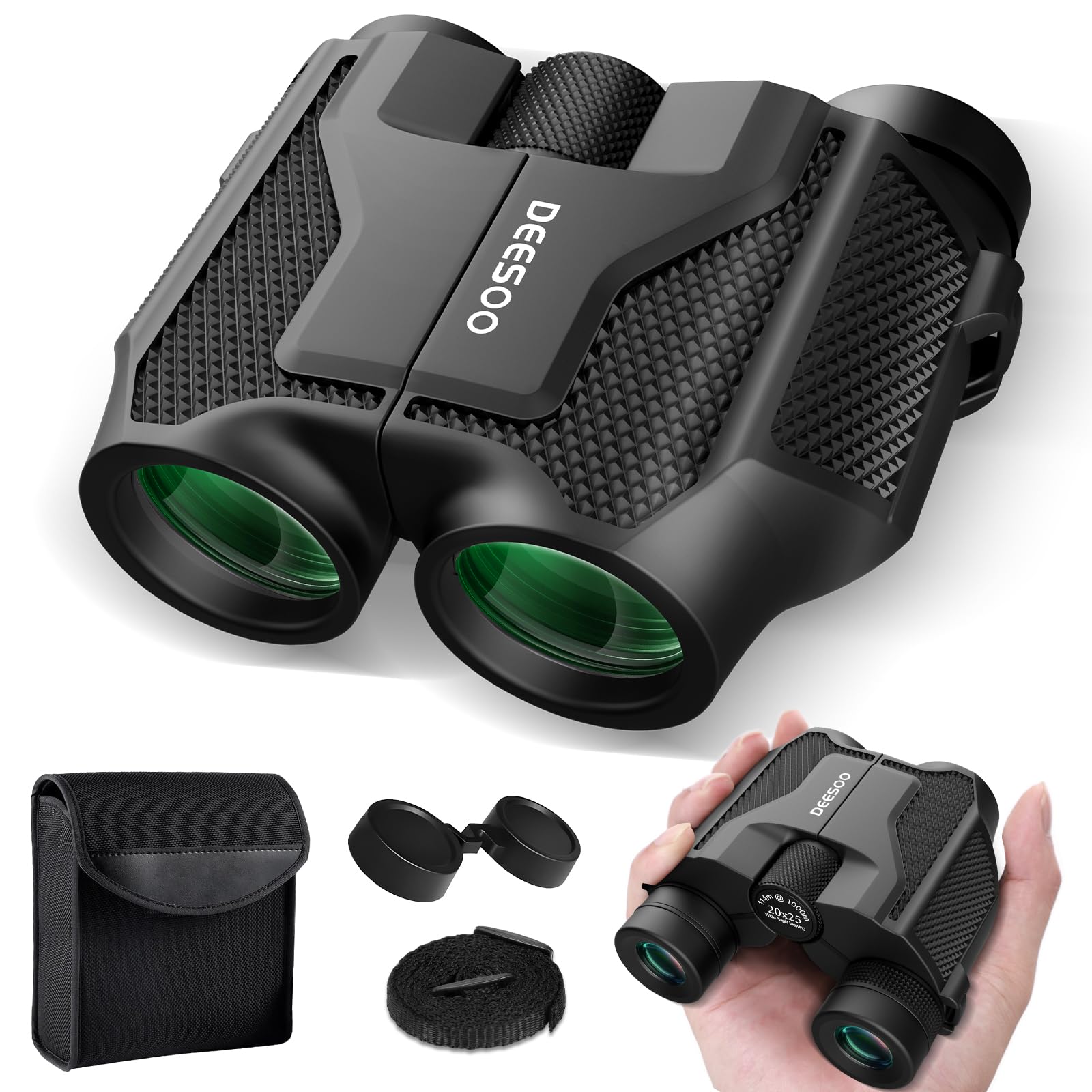 Compact Binoculars for Adults High Powered - Deesoo 20x25 Mini Small Binocular for Kids - Low Light Vision Binoculars for Bird Watching Travel Concert Hunting Hiking