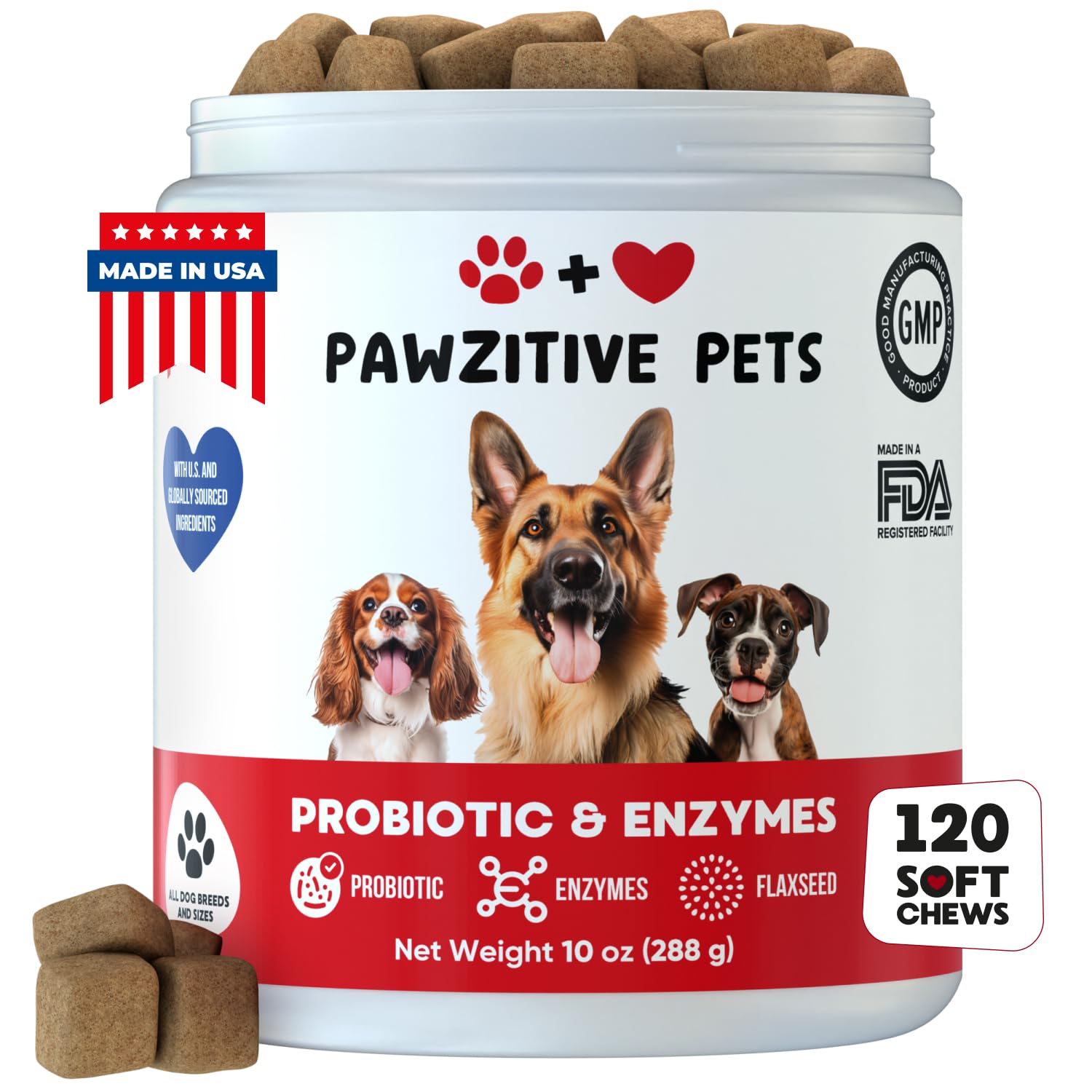 Probiotics for Dogs Digestive Health - Probiotic Chews for Gut Health, Itchy Skin Yeast, Diarrhea - USA Product - Immune Support Supplement - Dog Digestive Support Chewable Probiotic & Enzymes