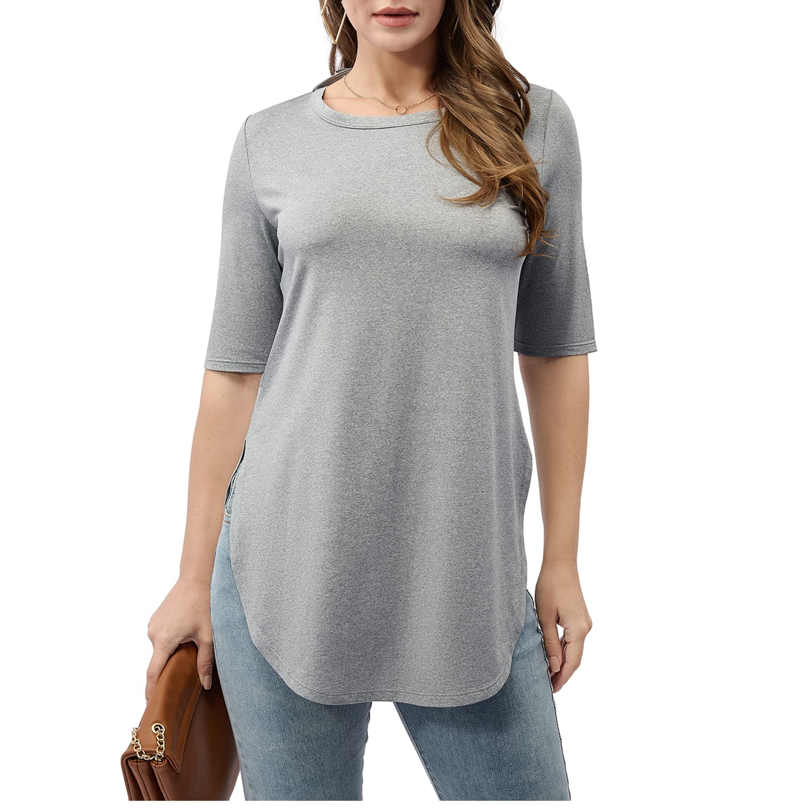 Sanifer Women's Casual Short Sleeve T Shirt Round Neck Basic Loose Tunic Tops Backless Blouse