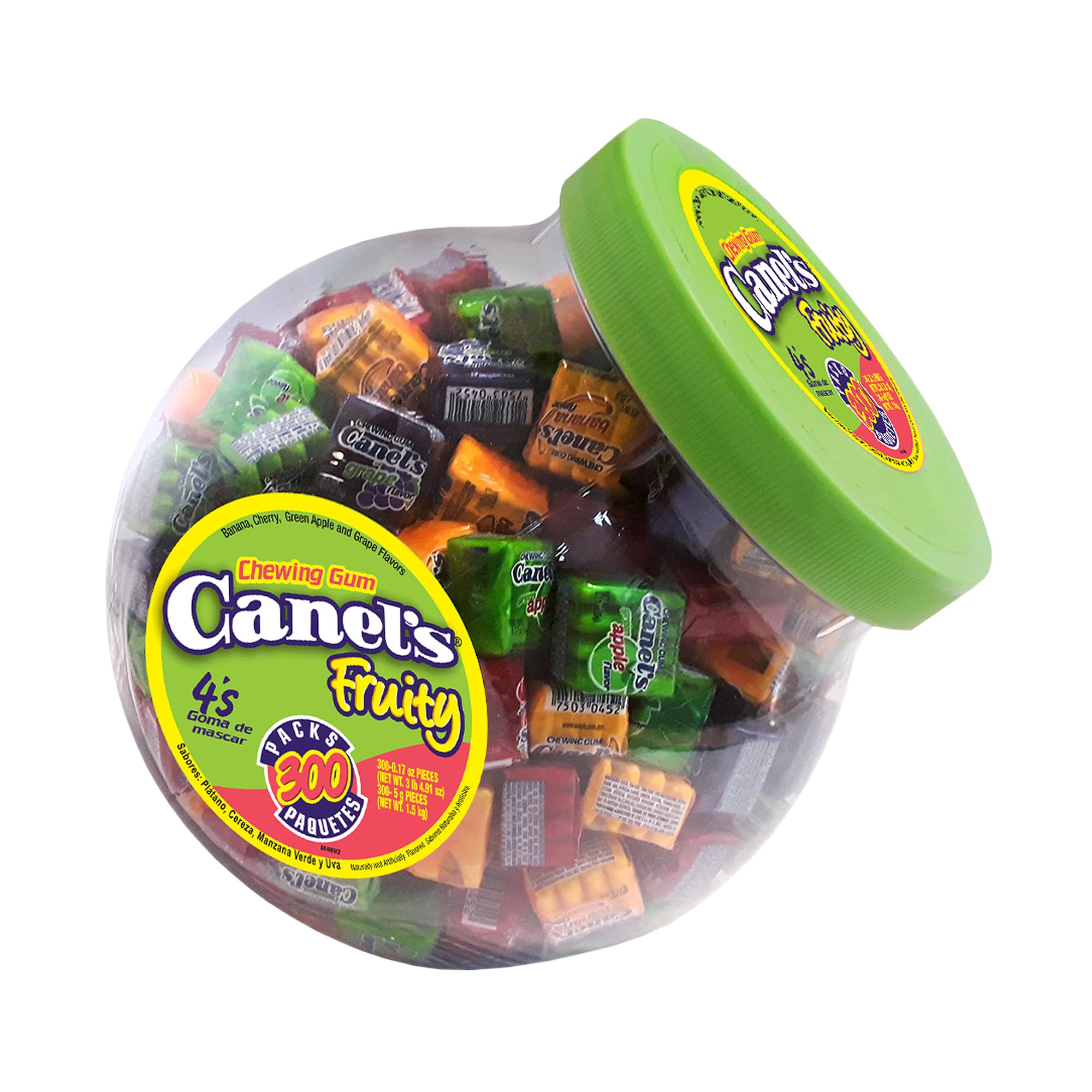 Canel's 4-Piece Gum Pack Jar in Fruit Flavors - Cherry, Banana, Grape, and Apple, 300 Count