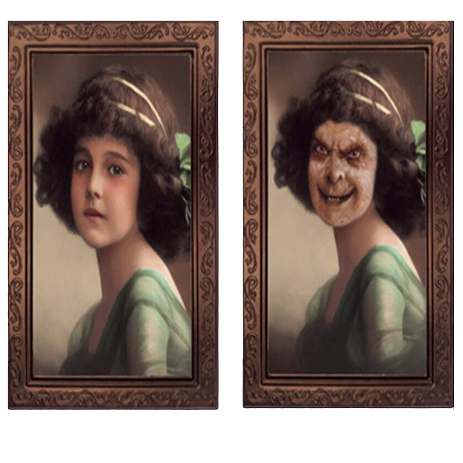 Yeah-hhi Halloween Decorations 3D Changing Face Moving Picture Horror Portrait Spooky Photo Frame for Home, Haunted House, Party,3825cm