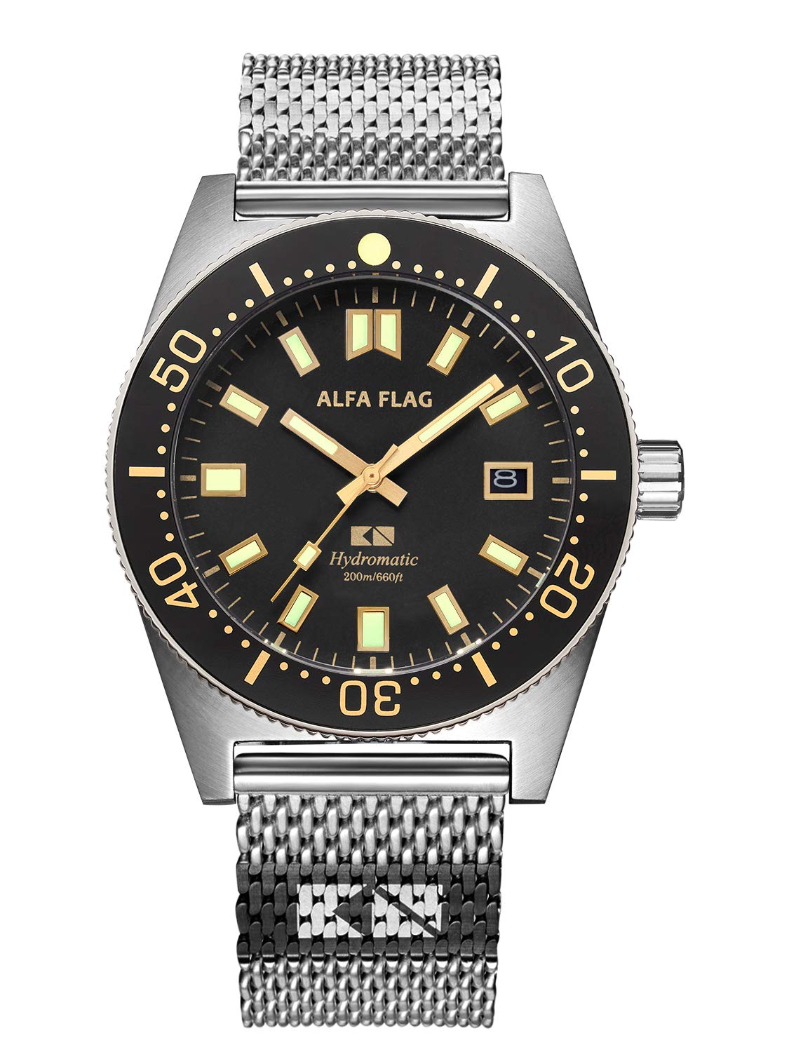 ALFA FLAGHydromatic 200m/660ft Diver Watch Professional Automatic Men's Sport Watch, AFHM200-1A9