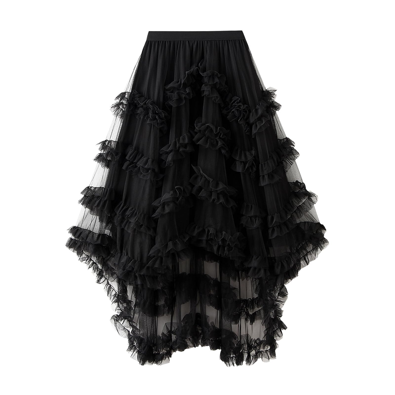 LoalirandoWomen Layered Tulle Long Skirt UK Ladies Fashion High Waist Solid Color Frill Trim Ruffle Midi Skirt