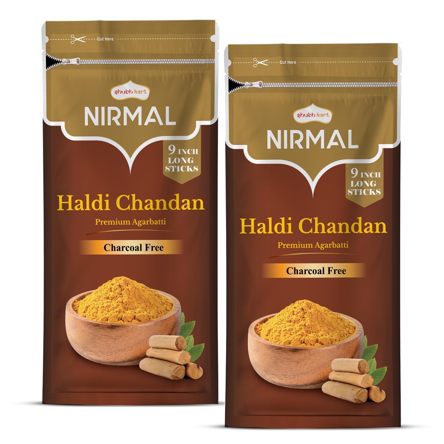 SHUBHKART Nirmal HALDI Chandan Premium Zipper AGARBATTI - 150G (Pack of 2)