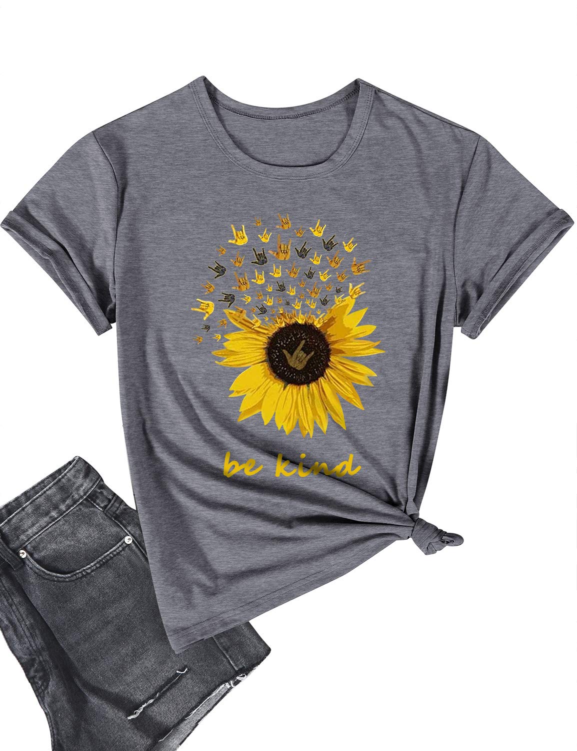 Women Be Kind T Shirt Sunflower Graphic Print Blessed T Shirts Ladies Inspirational Tee Tops