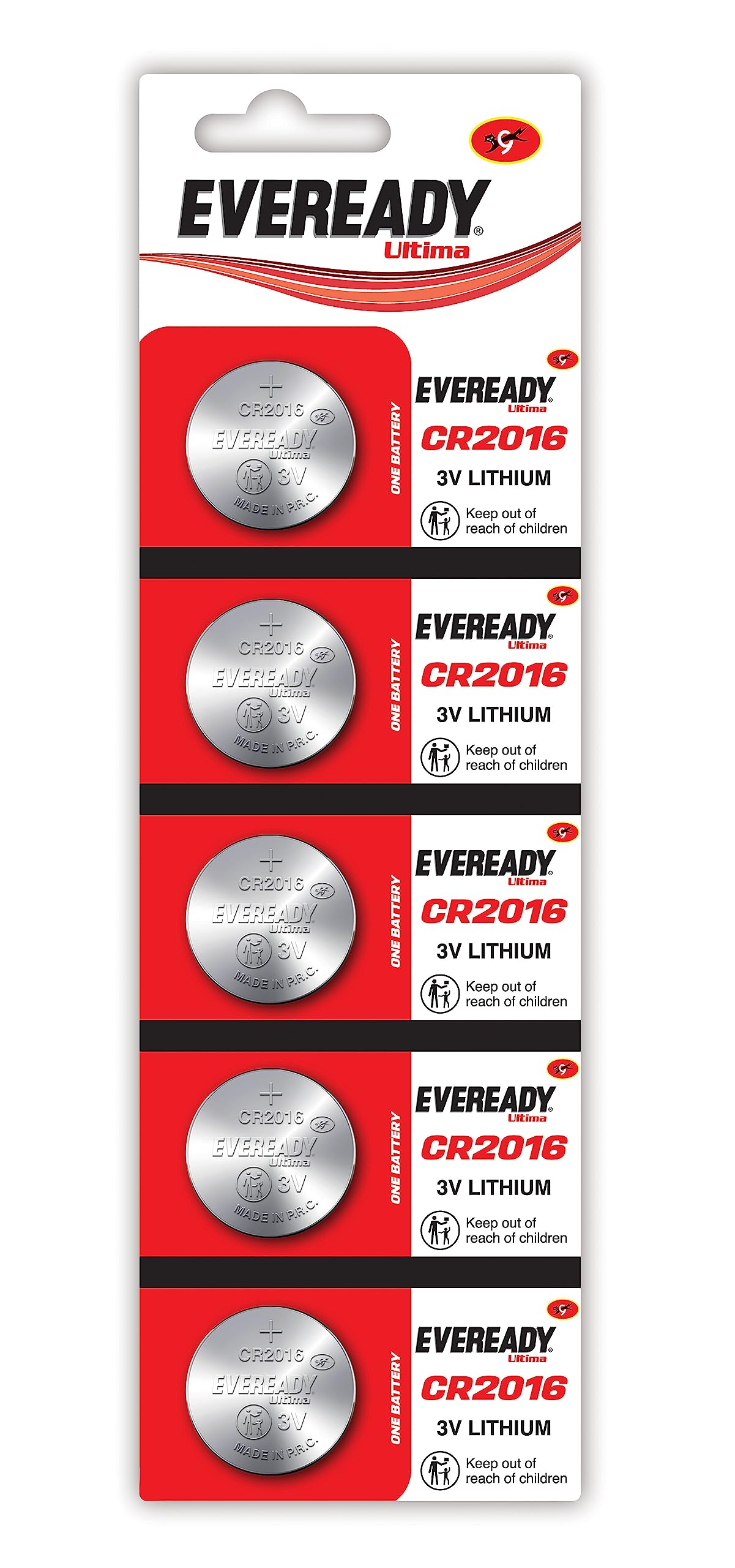 Eveready Ultima Coin Battery 3V | CR2016 | Made with High-Purity Lithium | with Child Proof Packaging | Best Suited for Car Key fobs, Weighing Scales, Toys & Medical Devices | Pack of 5