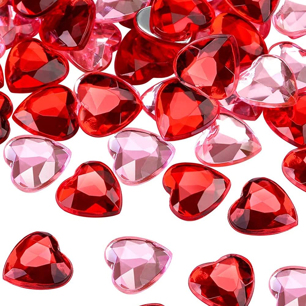 300 Pcs Red/Pink Acrylic Heart Diamonds forValentines Day, Mother's Day Decorations Arts Crafts or Wedding Decorations,Jewelry Making,Heart Ornaments Wedding,Table Scatter Decoration