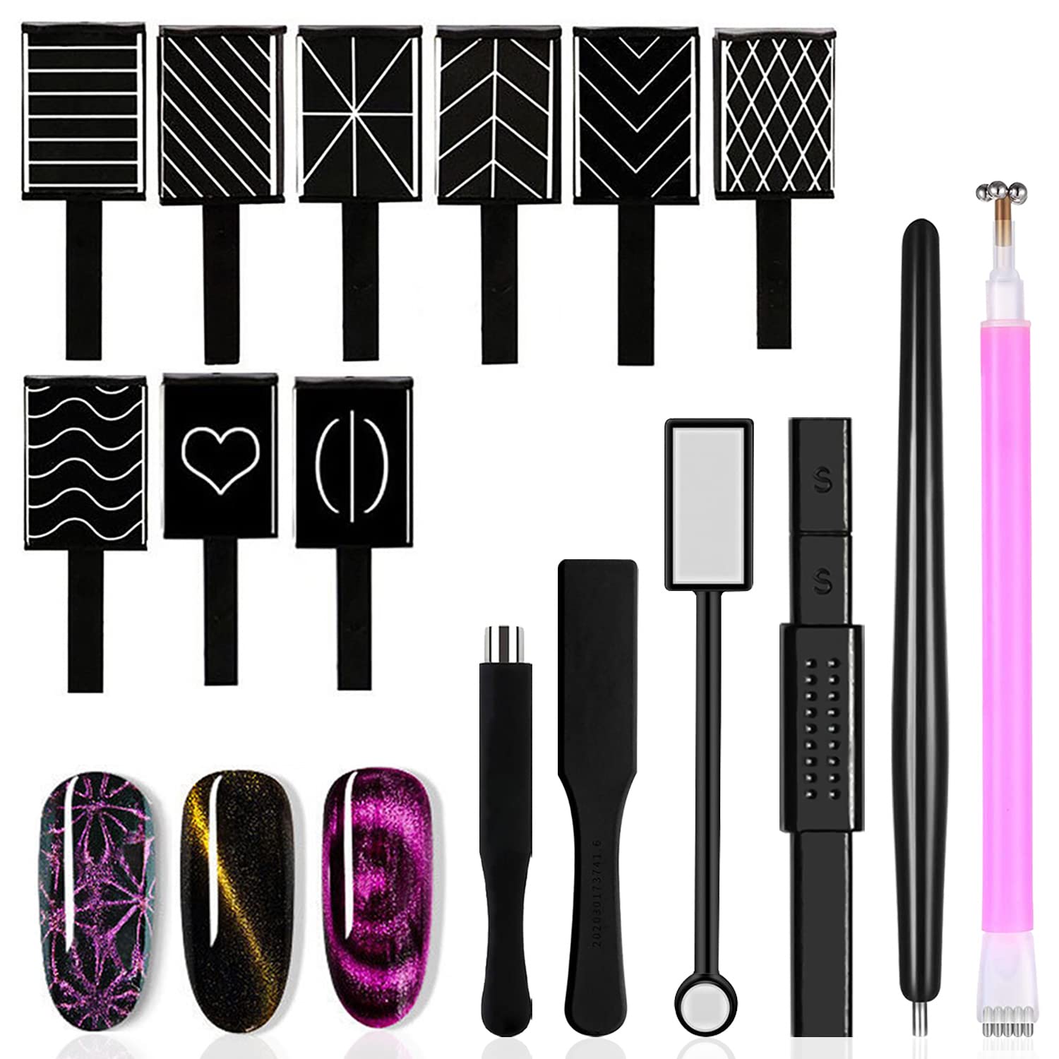 SILPECWEE 15Pcs Nail Magnet Set Cat Eye Gel Nail Polish Magnet Wand Magnetic Nail Polish Cat Eye Magnet for Nails Cat Eye Magnets Sticks Nail Design Tools Nail Art Accessories