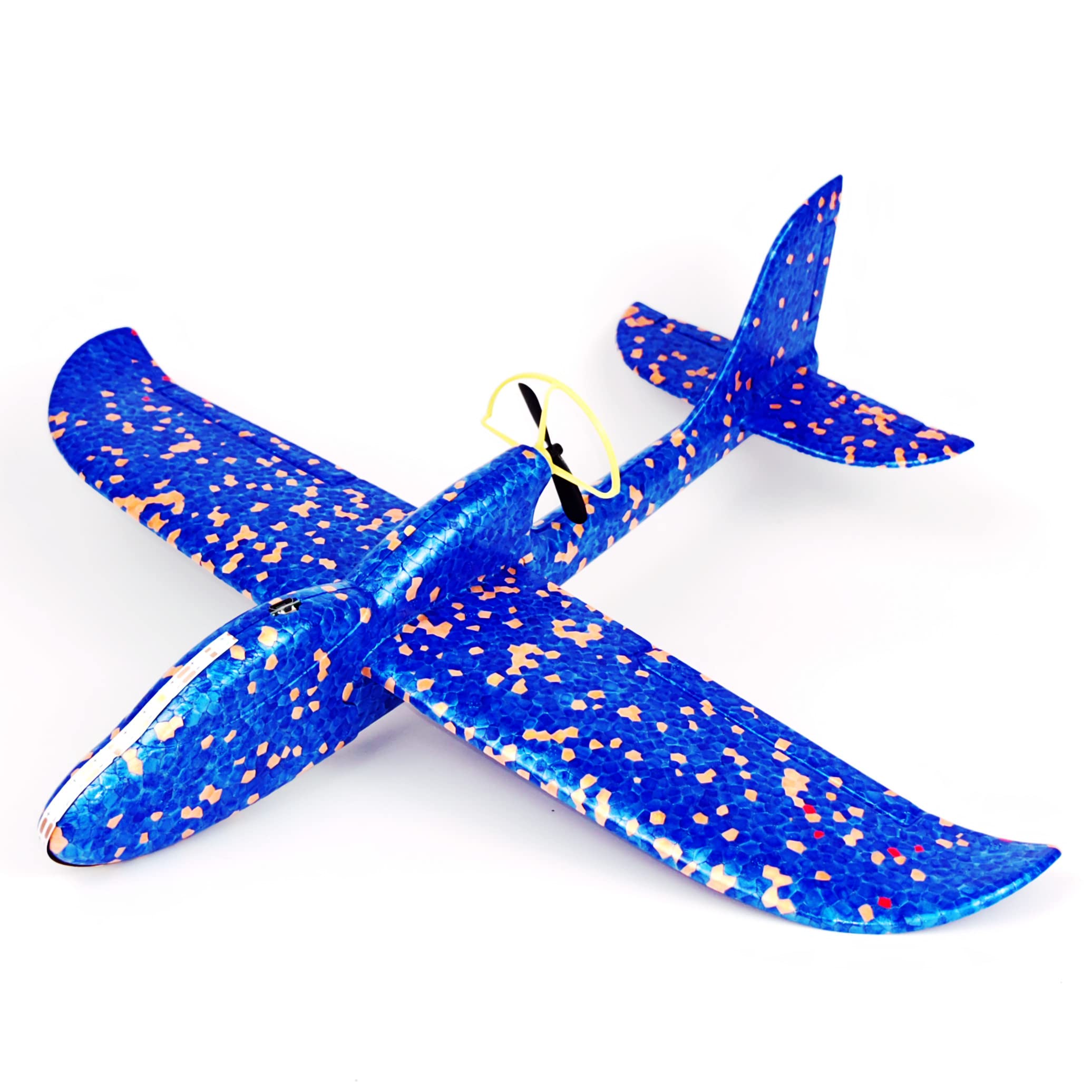 Electric Foam Airplane Toy,Throwing Whirly Gliders Plaything Aeroplane with USB Charging and LED Glowing,Outdoor Airplane Toys with Engine (Blue)