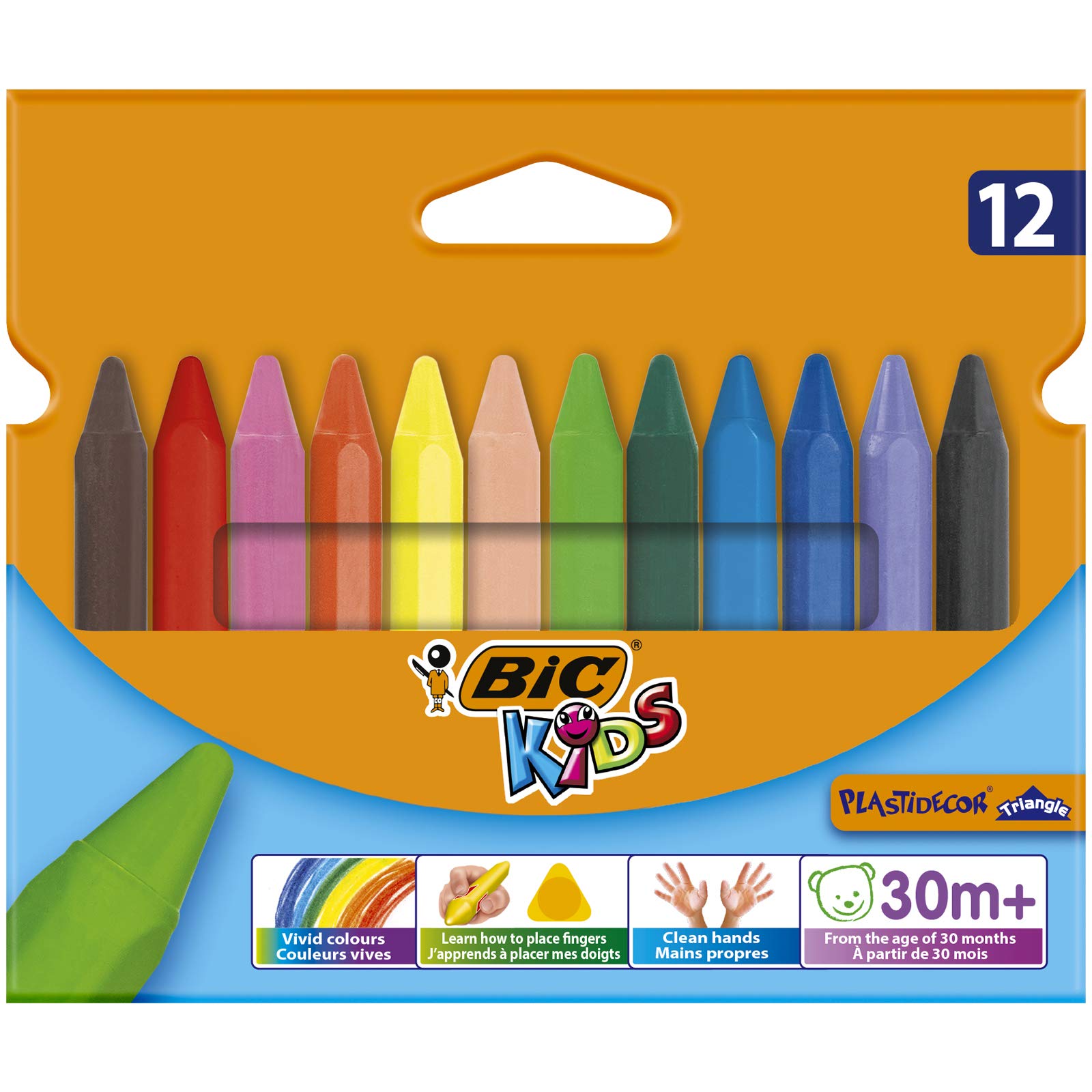 BicKids Plastidecor Triangle Colouring Crayons - Assorted Colours, Pack of 12