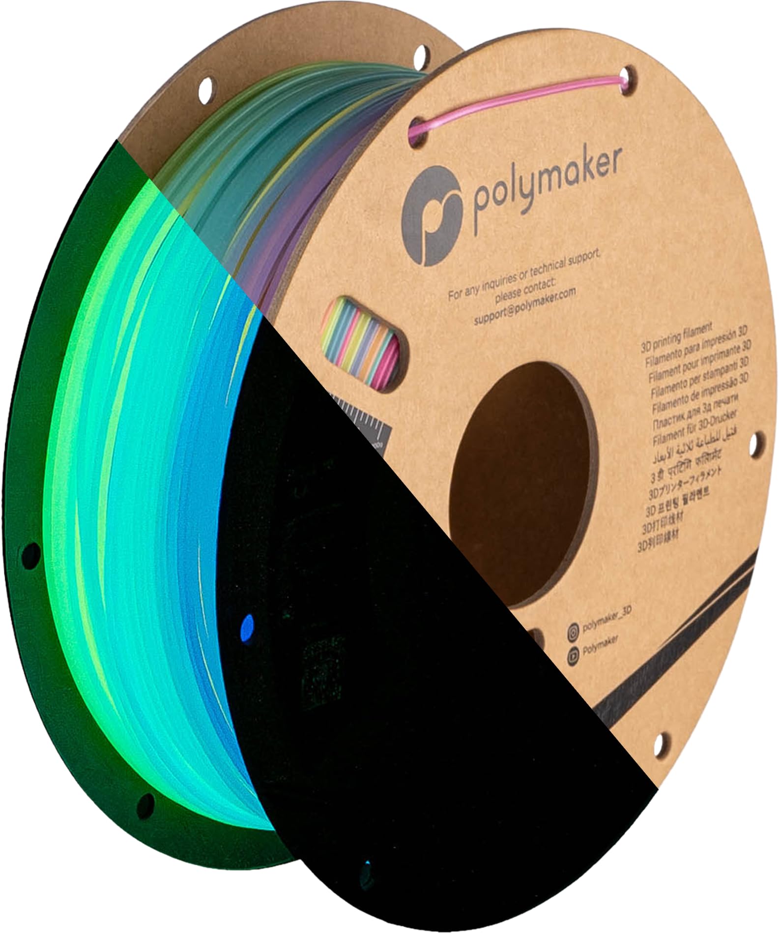 Polymaker Luminous PLA Filament 1.75mm, Luminous Rainbows PLA 3D Printer Filament 1.75 1kg - PolyLite 1.75 PLA Filament Luminous Rainbow, Dimensional Accuracy +/- 0.03mm, Enjoy Colorful