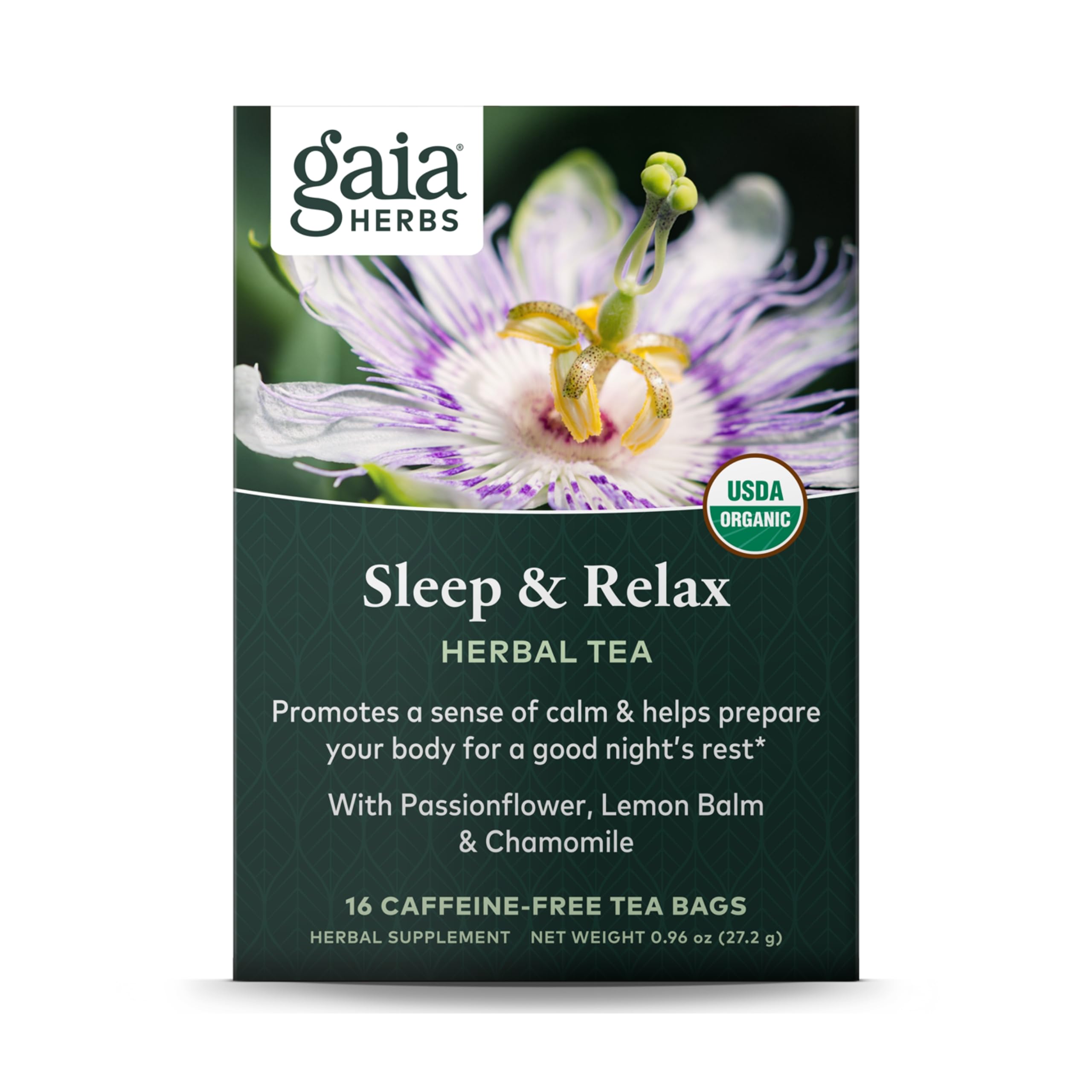 Gaia HerbsSleep & Relax Herbal Tea - Supportive Sleep Aid for a Natural Calm to Prepare for a Good Night’s Rest* - With Passionflower, Chamomile & Lemon Balm - 16 Caffeine-Free Tea Bags