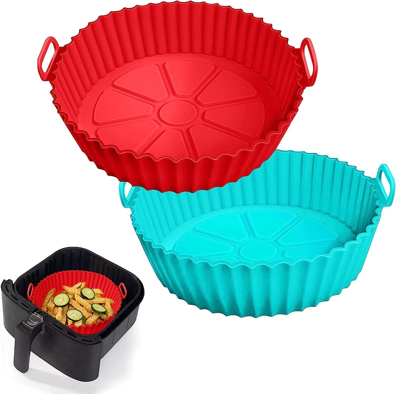 KBR® Air Fryer Silicone Round Shape Liners Basket Reusable Baking Tray Cooking Parchment Liner Paper Bowl Oven Accessories Ideal for Home (Top 6.5in / Bottom 5.5in) (Pack of 1)