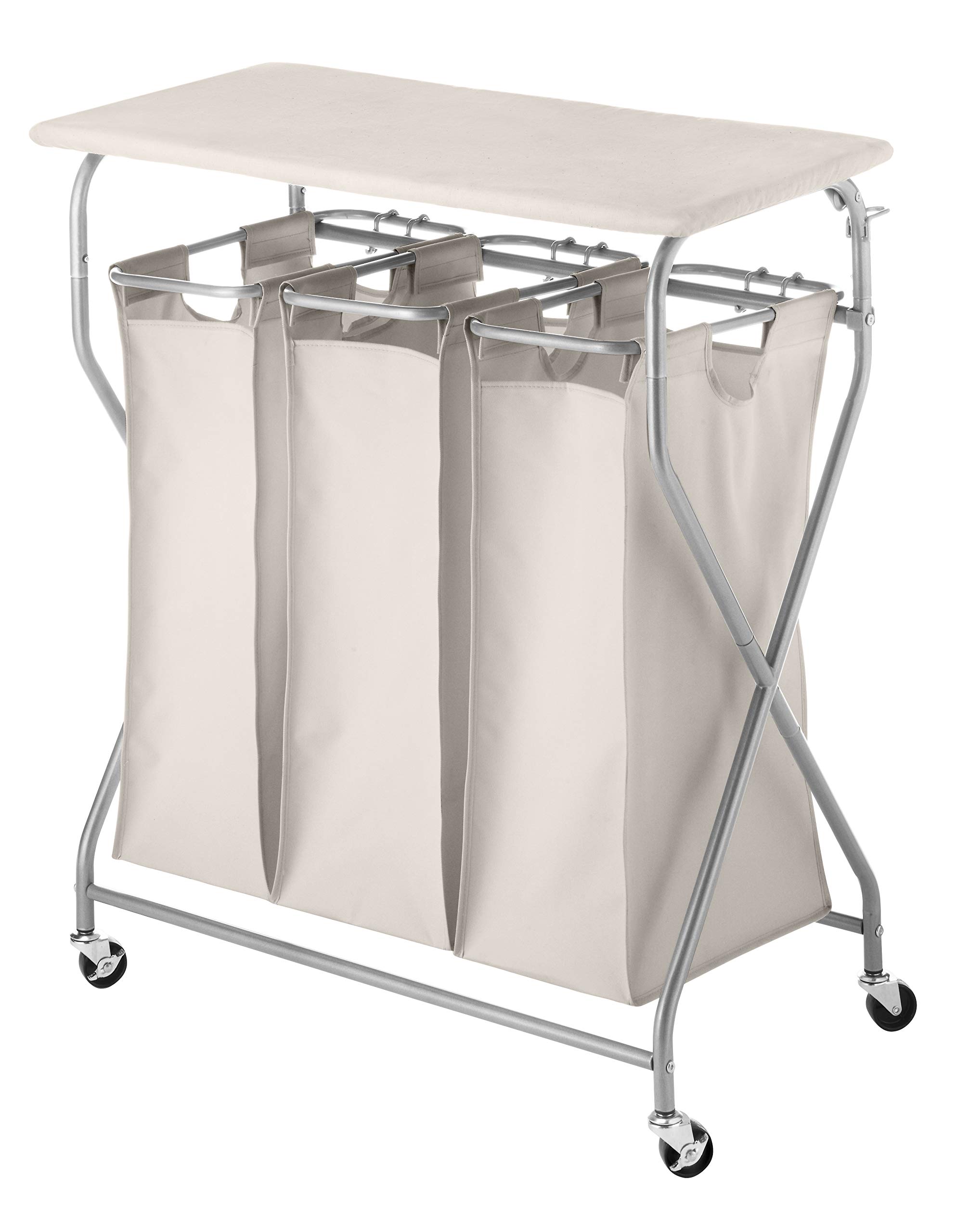 Whitmor Easy-Lift Triple Folding Table Laundry Sorter, W, Tan