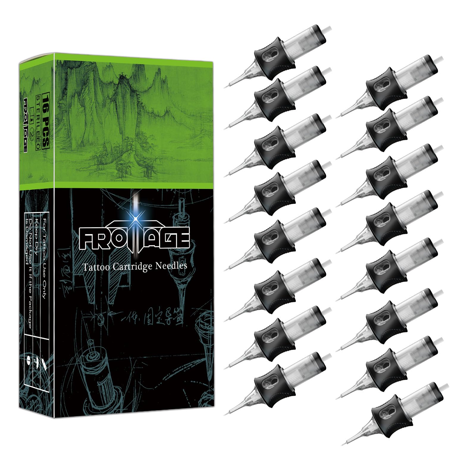 FROTTAGE 16PCS Extreme Tattoo Cartridge Needles 5RL Round Liner Standard, Dragoart Professional Tattoo Needles Cartridge Tattoo Supplies for Tattoo Machine Tattoo Pen (1205RL)