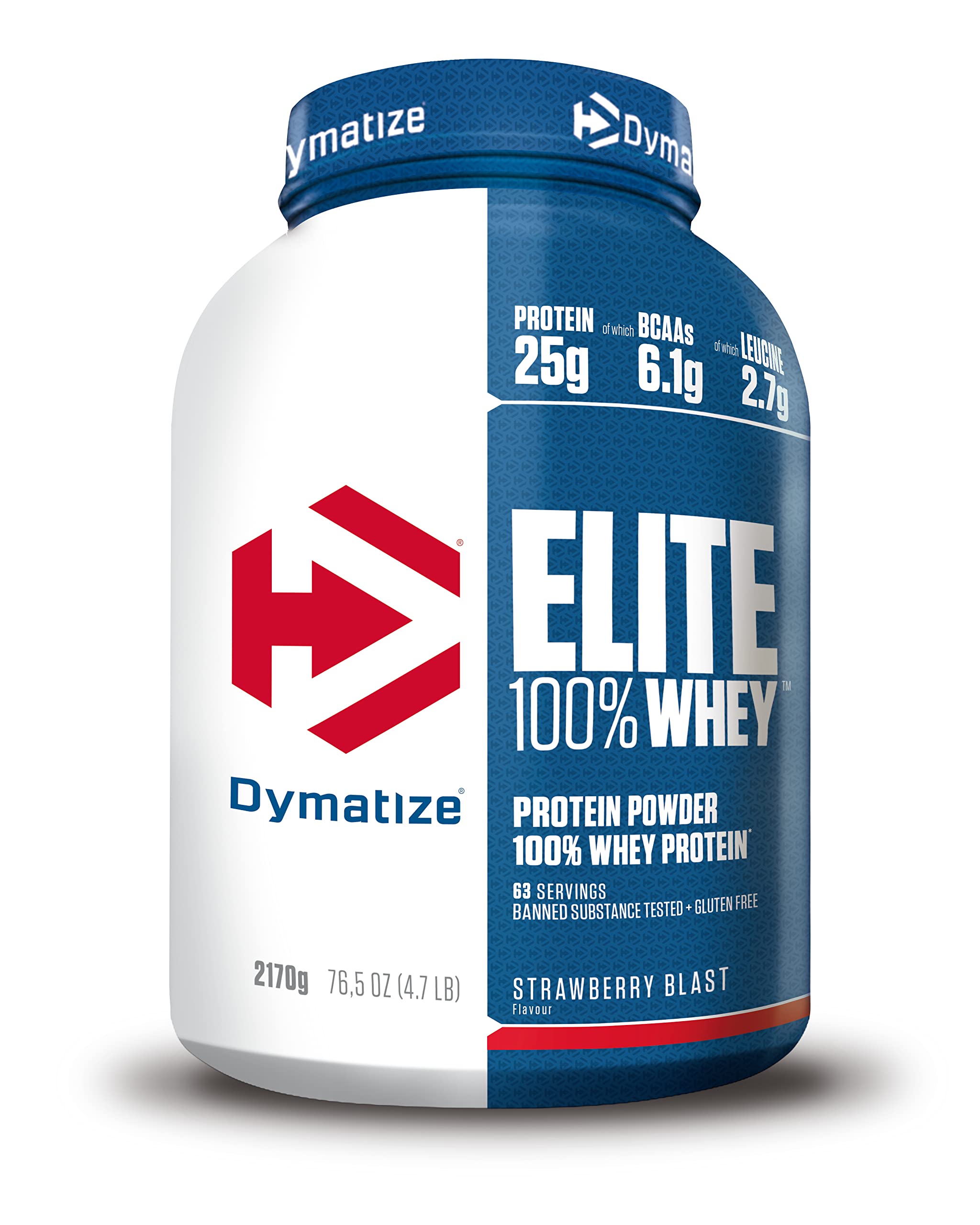 Dymatize Elite 100 Percent Whey Strawberry Blast 2170g - High Protein Low Sugar Powder + Whey Protein and BCAAs