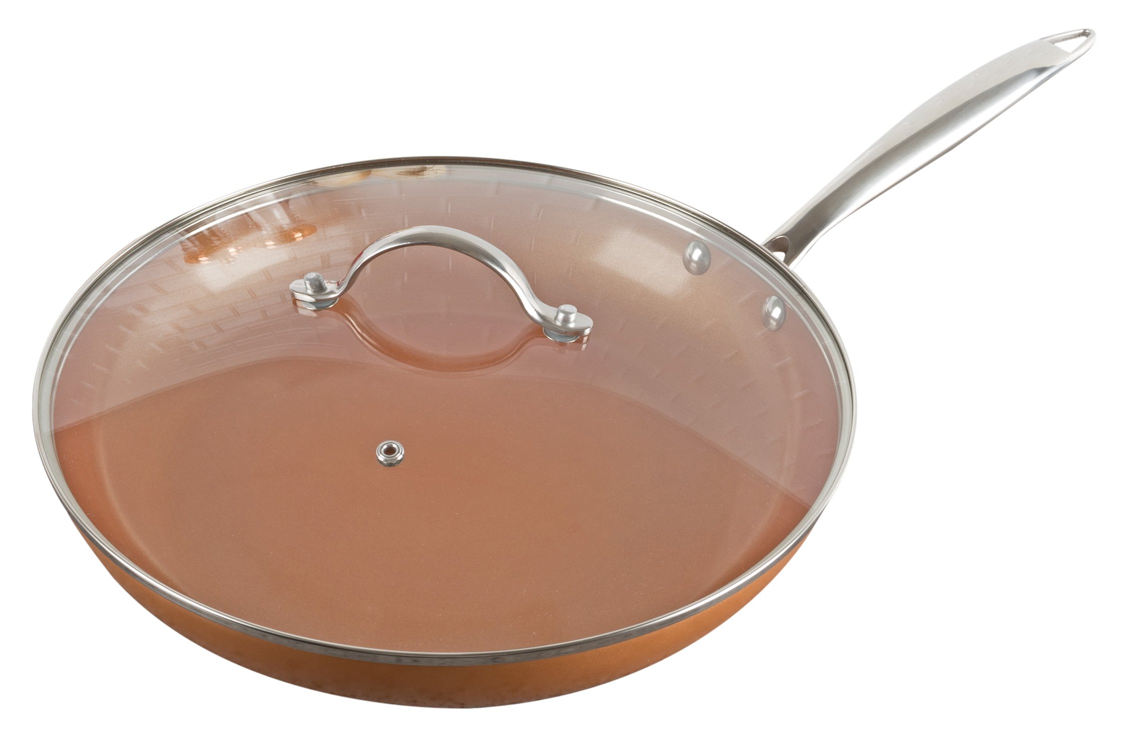 Classic Cuisine Dishwasher Safe Non-Stick Fry Pan with Lid, 12", Copper