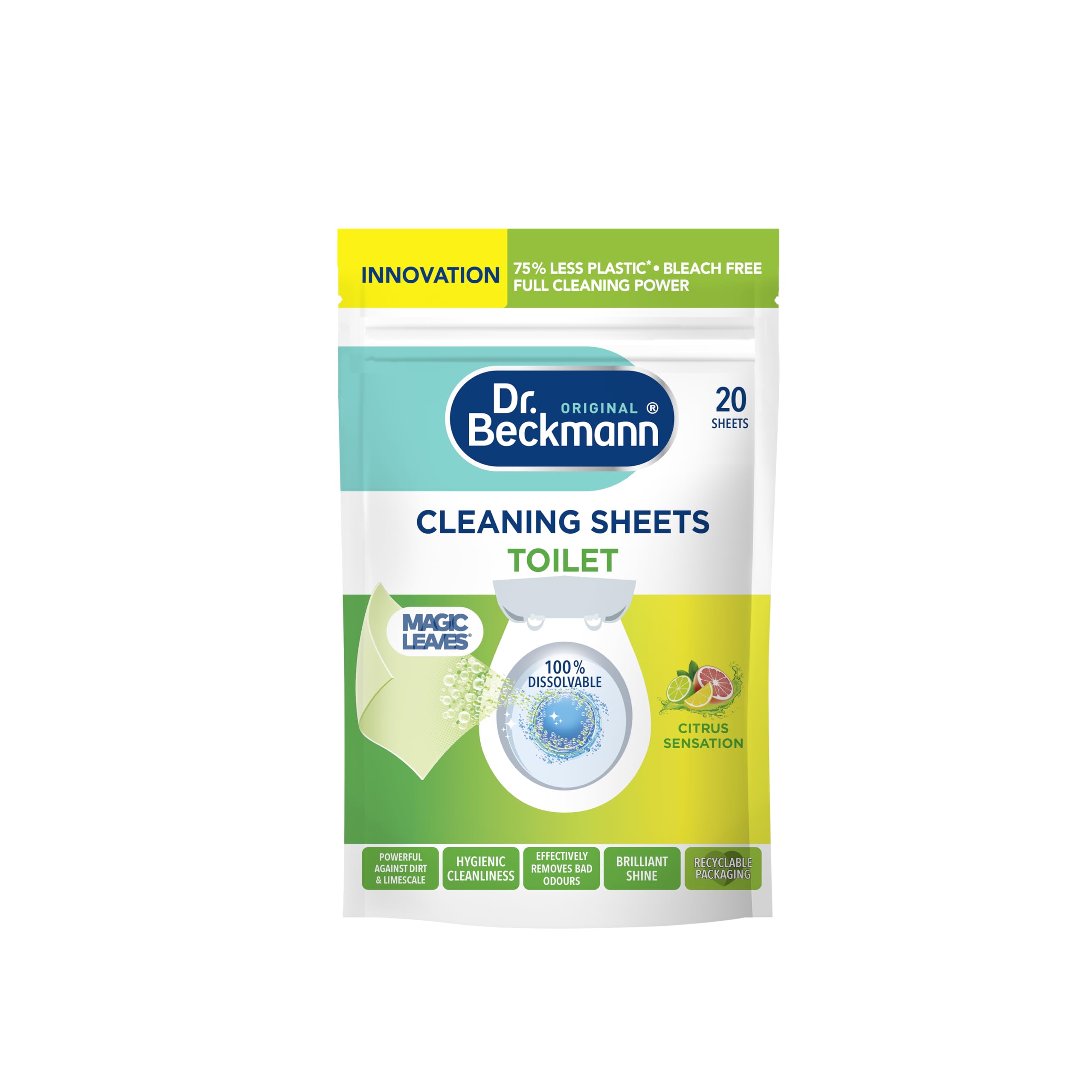 Dr. BeckmannToilet Cleaning Sheets | Easy everyday toilet cleaning | Hygenic Cleanliness |Citrus Sensation | 20 sheets