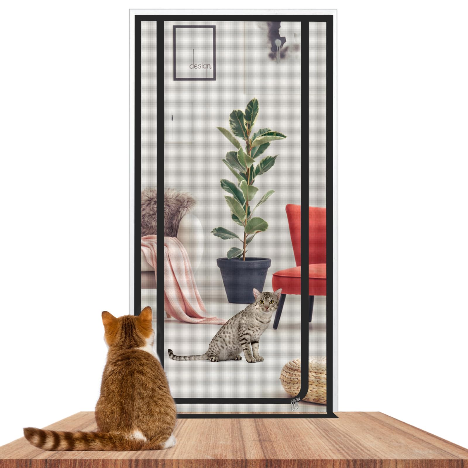 Cat Screen Door, Door Size 90cm x 200cm Thickened Heavy Duty Pet Screen Door for Dogs Cats Mosquitos, Partition Mesh Cat Door Screen for Living Room, Kitchen, Bedroom, Home with Double Zip