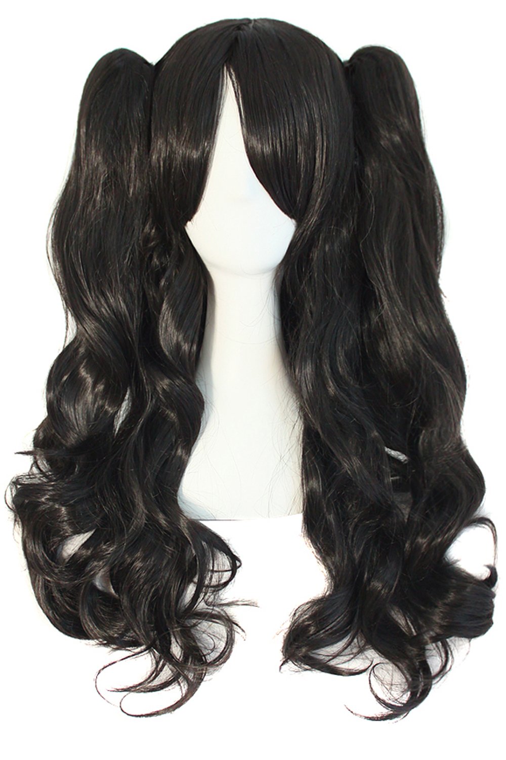 MapofBeauty28"/70cm Lolita Long Curly Clip on Ponytails Cosplay Wig (Jet Black)