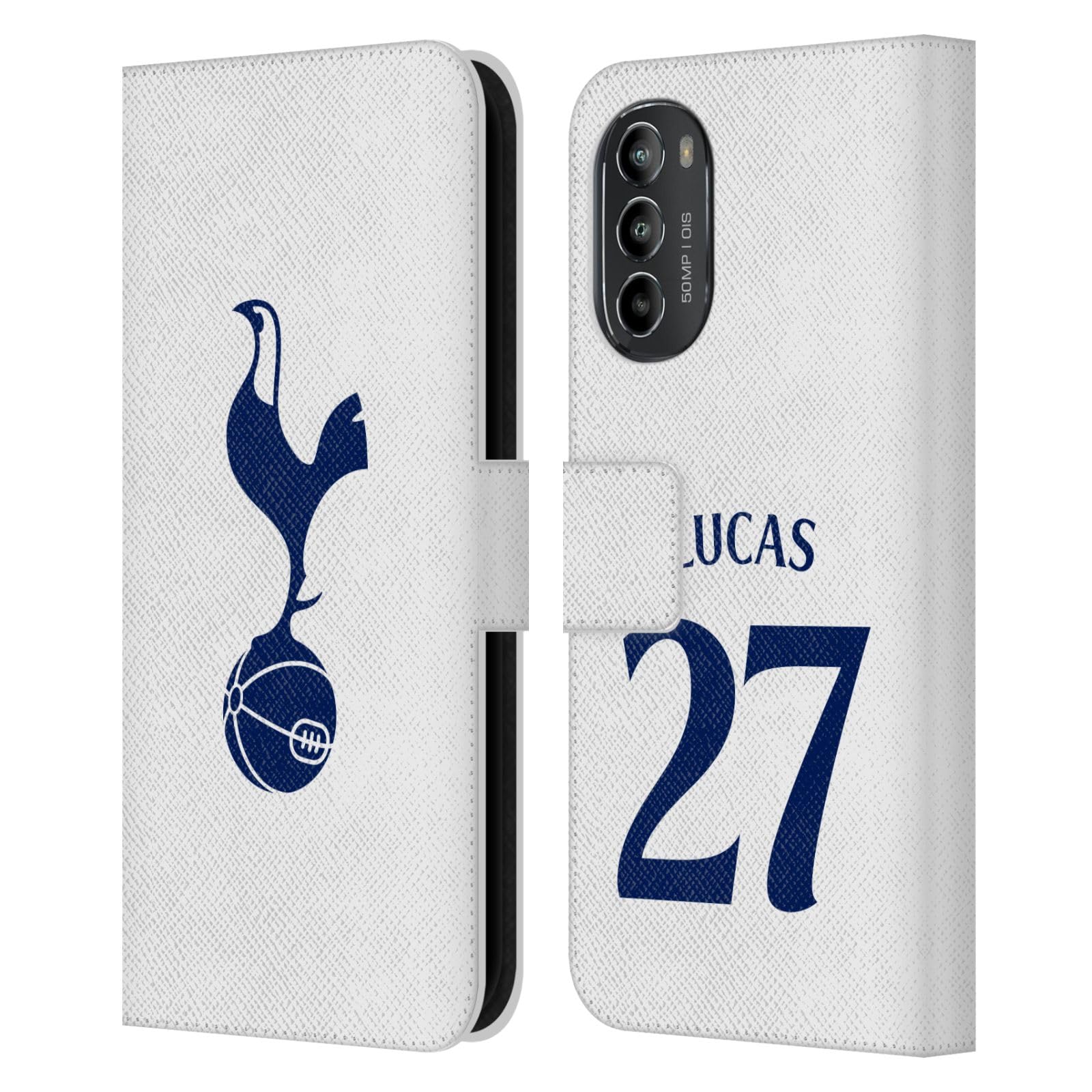 Head Case Designs Officially Licensed Tottenham Hotspur F.C. Lucas Moura 2021/22 Players Home Kit Leather Book Wallet Case Cover Compatible with Motorola Moto G82 5G