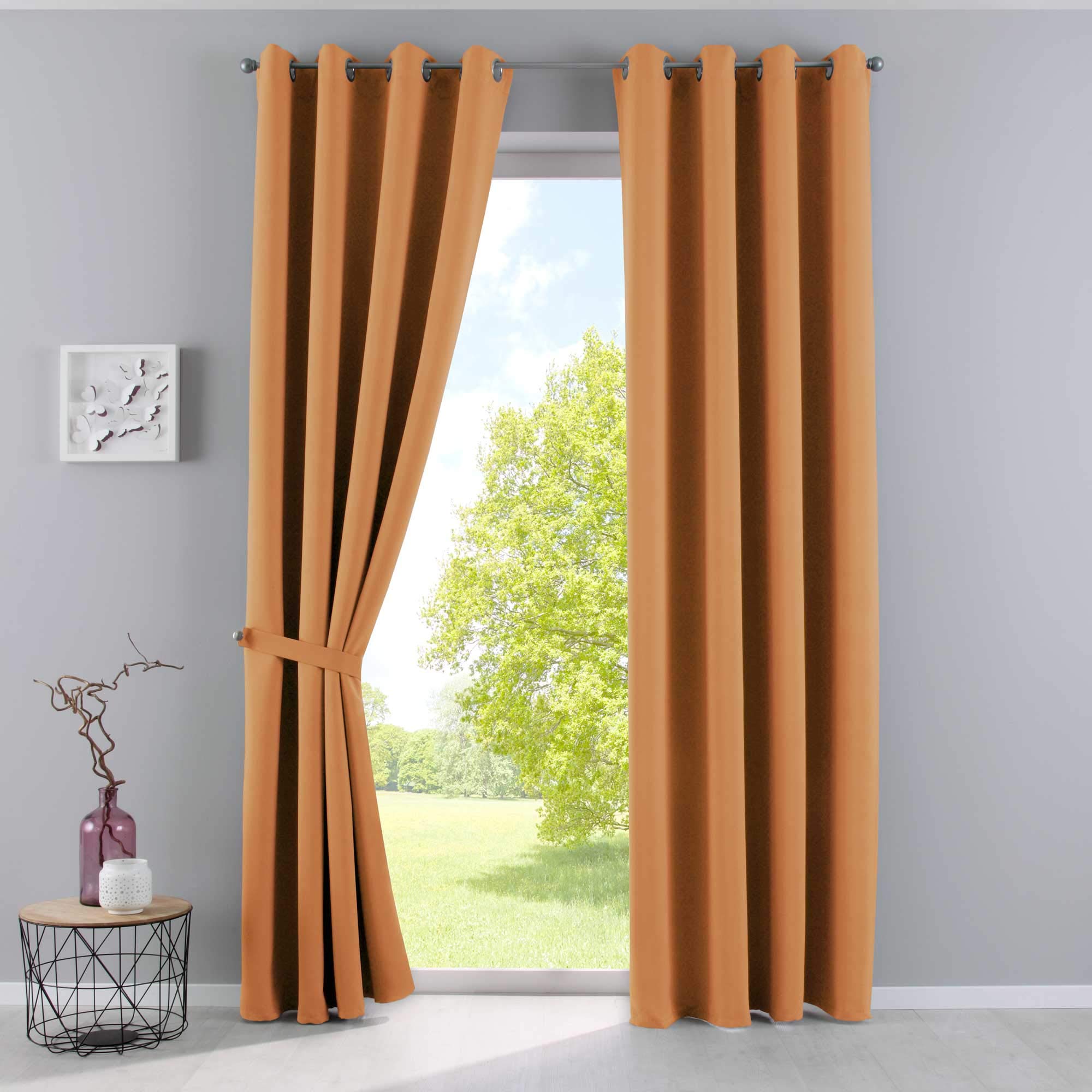 Gardinenbox Grey HxW: 225 x 140 cm 2-Pack Thermal Curtains Blackout Eyelets Sound Insulation Oekotex UV Protection Tiebacks 201920600-2, 100% polyester, Orange, HxB 225x140 cm