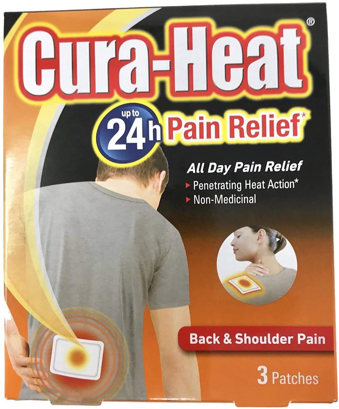 Cura-heat Back & Shoulder Pain Relief -3 Patches | Targeted Pain Relief | Relief Up To 24Hr | Penetrating Heat Action, blue