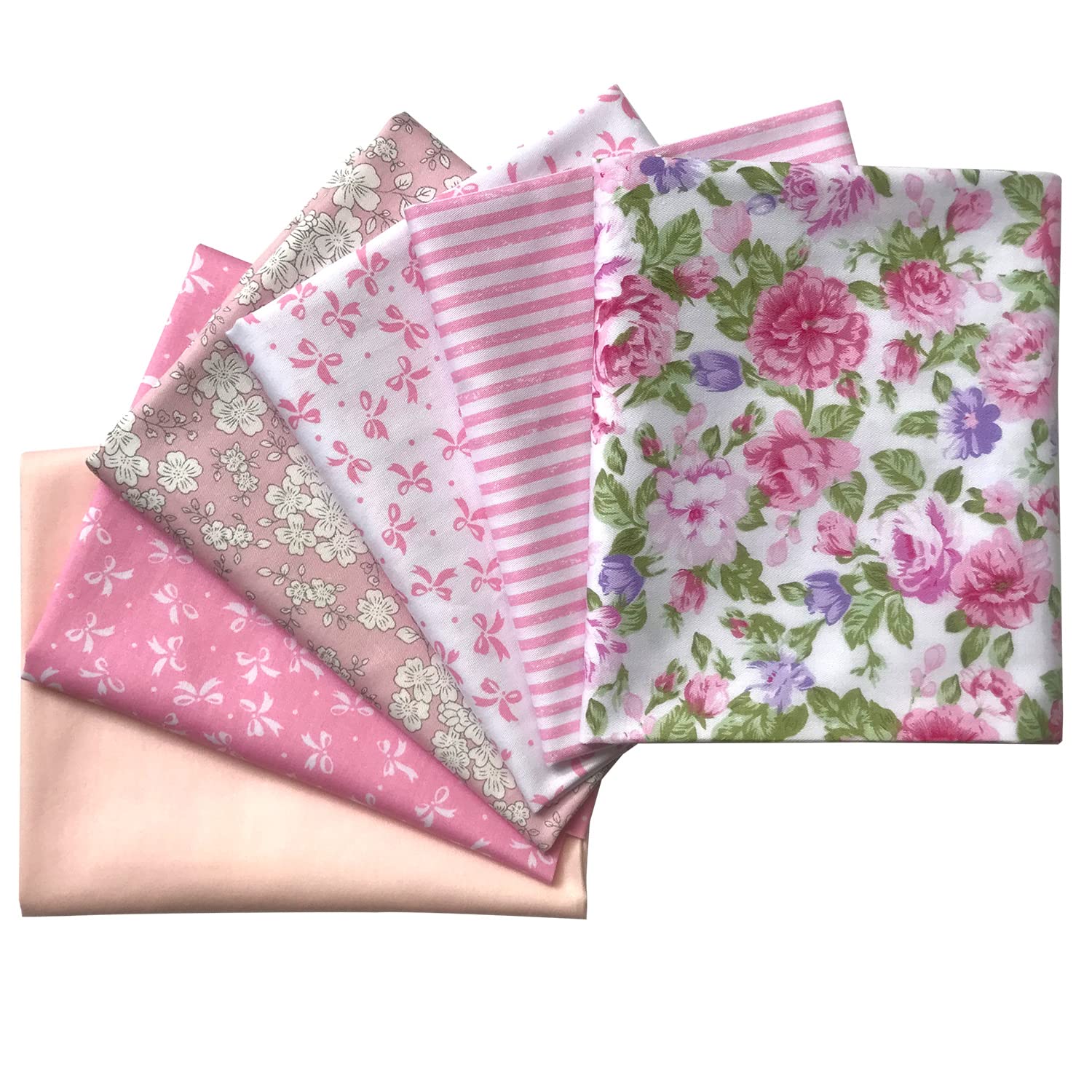 6Pcs 18x22 inches Cotton Fabric Cute Random Pink Color Fat Quarter Bundles Patchwork Printed Patterns Sewing Patchwork Precut Fabric for DIY Artcraft