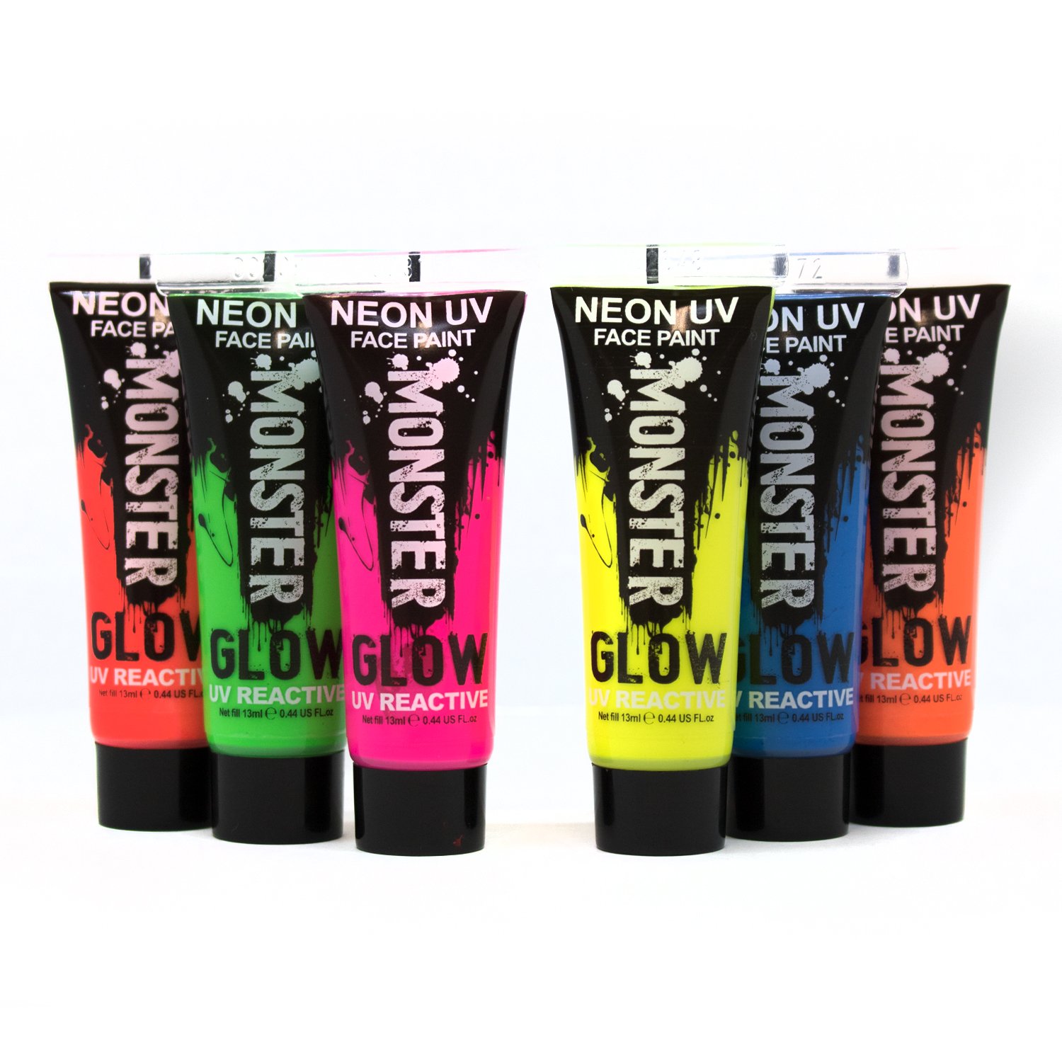 Premium Quality Monster Glow UV Neon Glow Face & Body Paint (Pack of 6) - Brightest Glow Under UV!