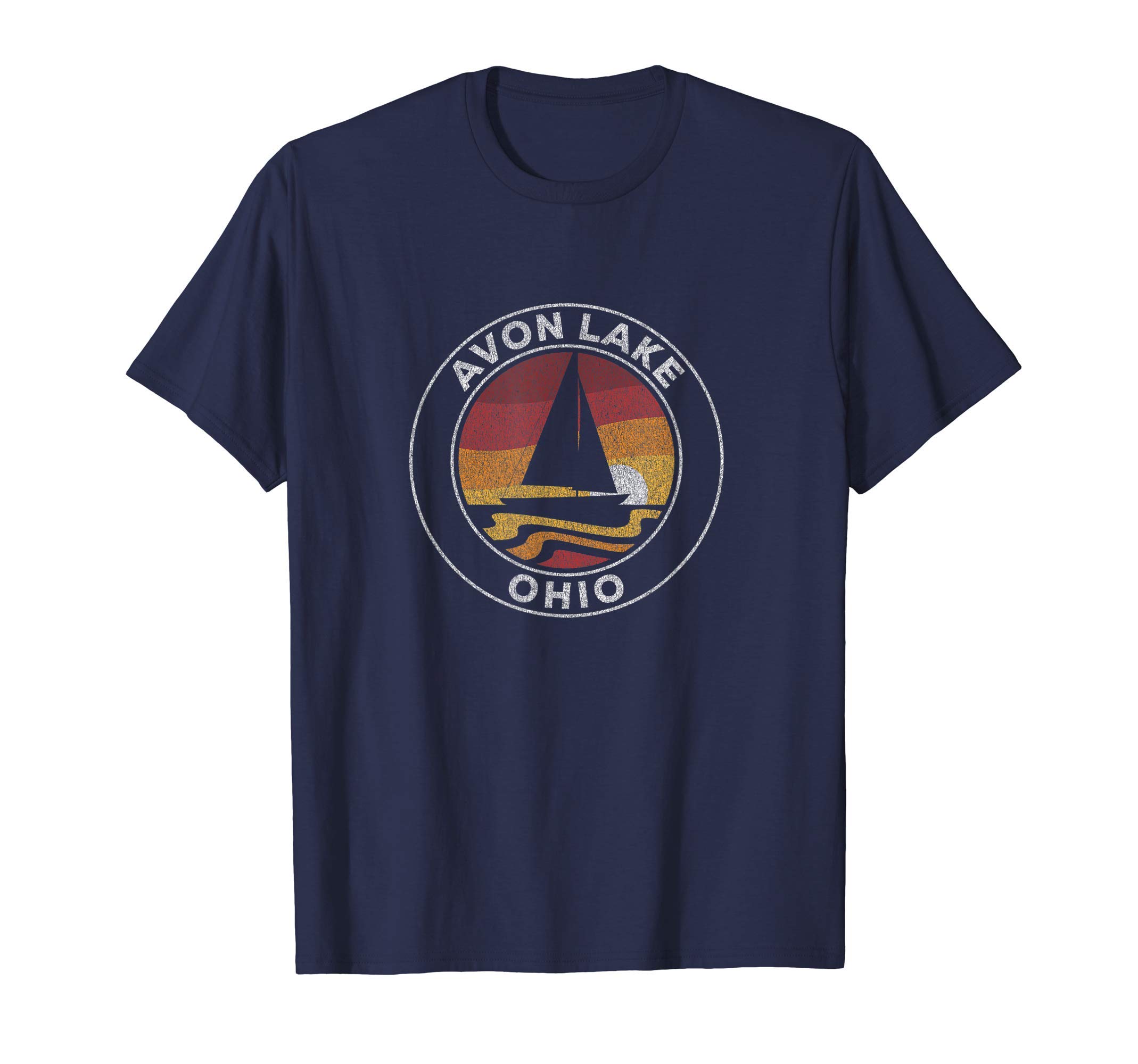 Avon Lake Ohio Vintage Sailboat 70s Retro Sunset T-Shirt