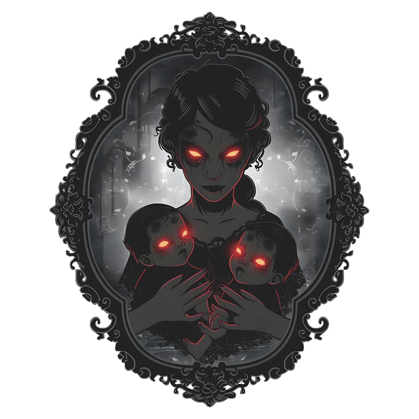 3D Halloween Wall Decals Female Ghost Mother Child Mirror Frame Wall Stickers for Bar Pub Wall Decor Posters Horror Home Decorations for Living Room Party Supplies