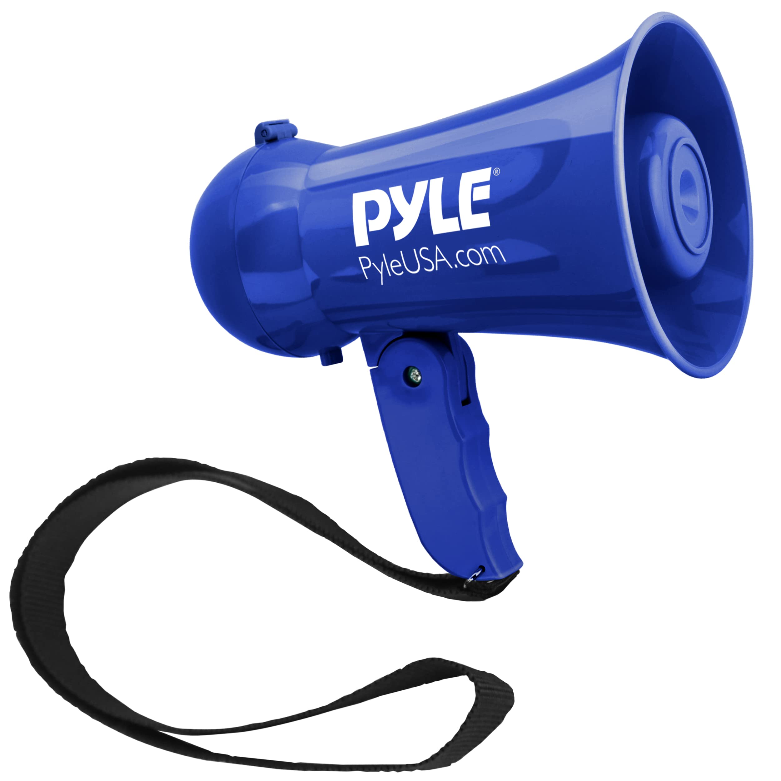 Pyle Portable Megaphone - Battery Operated Horn Loudspeaker with Siren, Built-in Dynamic Microphone Speaker, Adjustable Volume Control, Talk, Music, and Siren Switch (Blue)