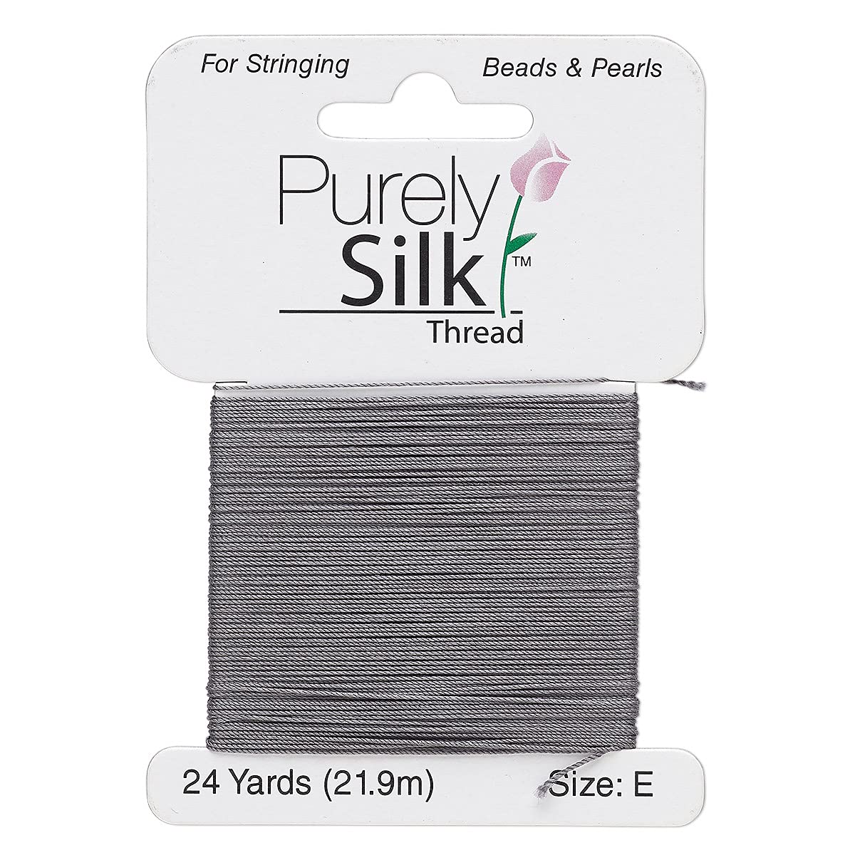 Purely Silk Simply Silk Beading Thread Cord Size E Dark Grey 0.013 Inch 0.33mm 24 Yards Card for Stringing Weaving Knotting Kumihimo