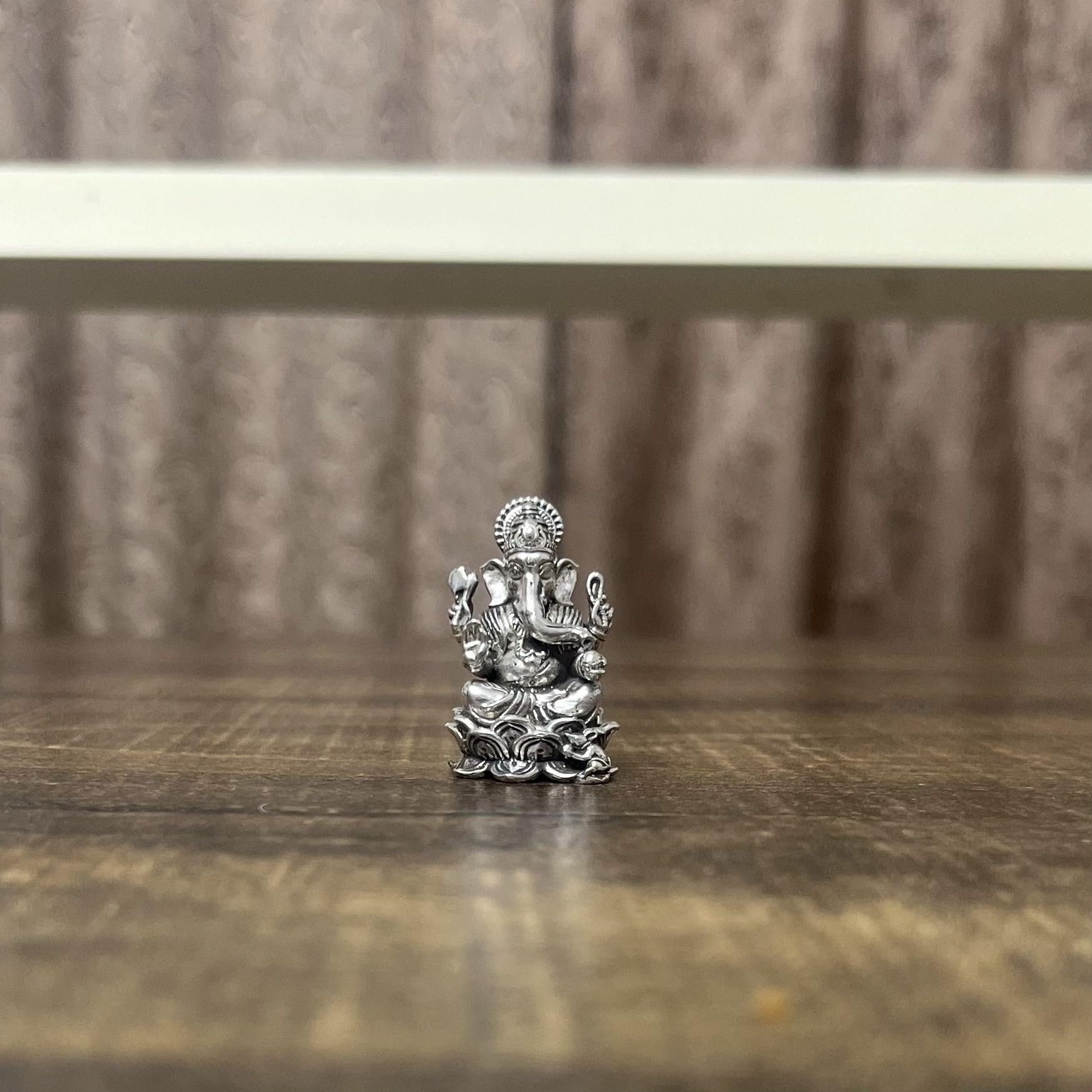 CHARMINSILVER Handcrafted antique Solid 925 Silver 3D lord Ganeshji Idol on Lotus 1.25 Inch (24 to 25gm Approx)