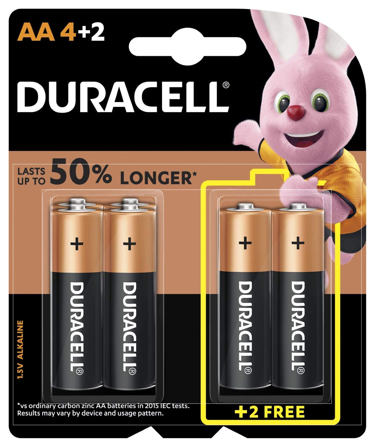 DuracellDuracell - AA 1.5V Alkaline LR6 / MN1500 Batteries 50% Extra Life Long Power - Pack Of 4 + 2-10 Years Shelf Life