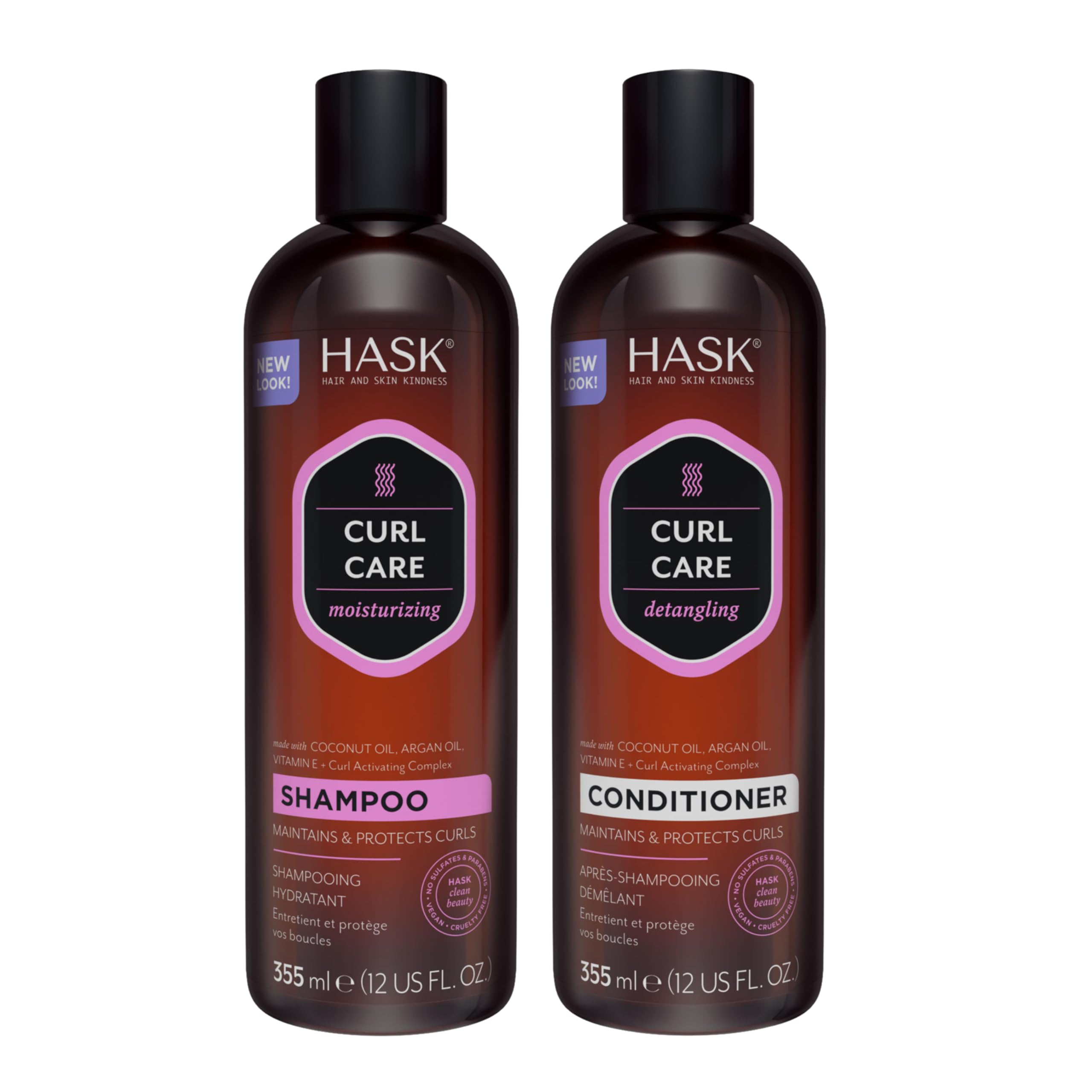 HASK CURL CARE Shampoo + Conditioner Set Coconut and Argan Oil, for Curly Hair Types, Vegan, Color Safe, Gluten-Free, Sulfate-Free, Paraben-Free, Cruelty-Free - 1 Shampoo and 1 Conditioner