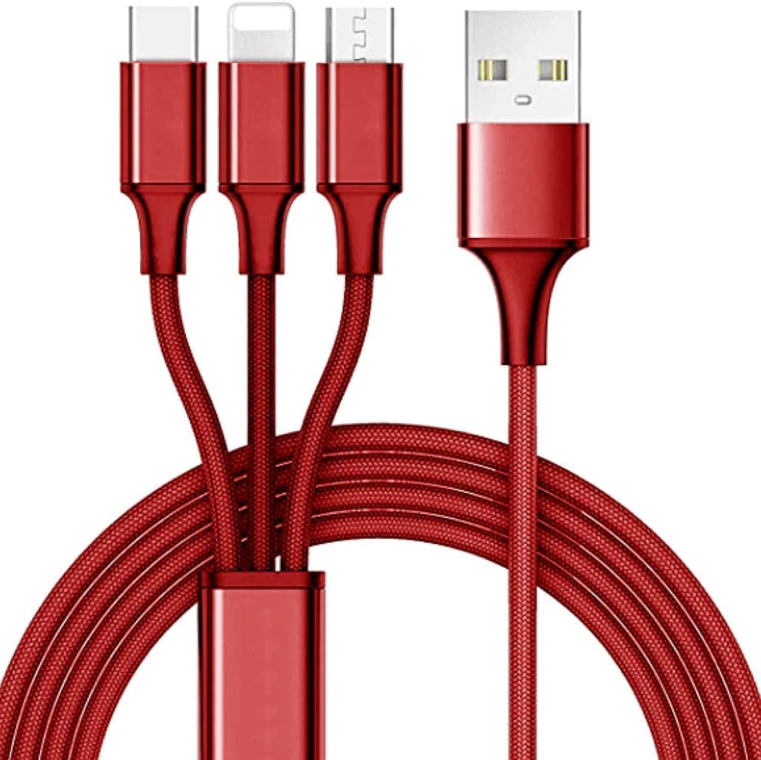 ATK-XTOUCH 3 in 1 USB Charging Cable - 1.2 mtr Long Multi USB Charging Cables for Multiple Devices - Universal Cell Phone Charger Cord for Android & iDevice (Xtouch 3 in 1) (RED)