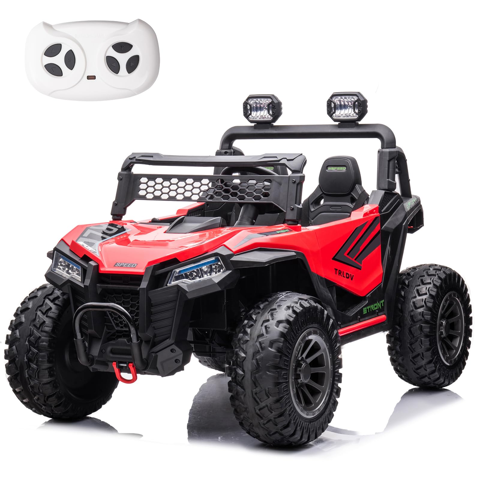 FINITO 24V Ride on Truck UTV 2-Seater 4WD Kids Ride on Electric Car with Powerful Motors Parents Remote Control EVA Rubber Tires Rechargeable Large Capacity Battery for Big Kids, Red