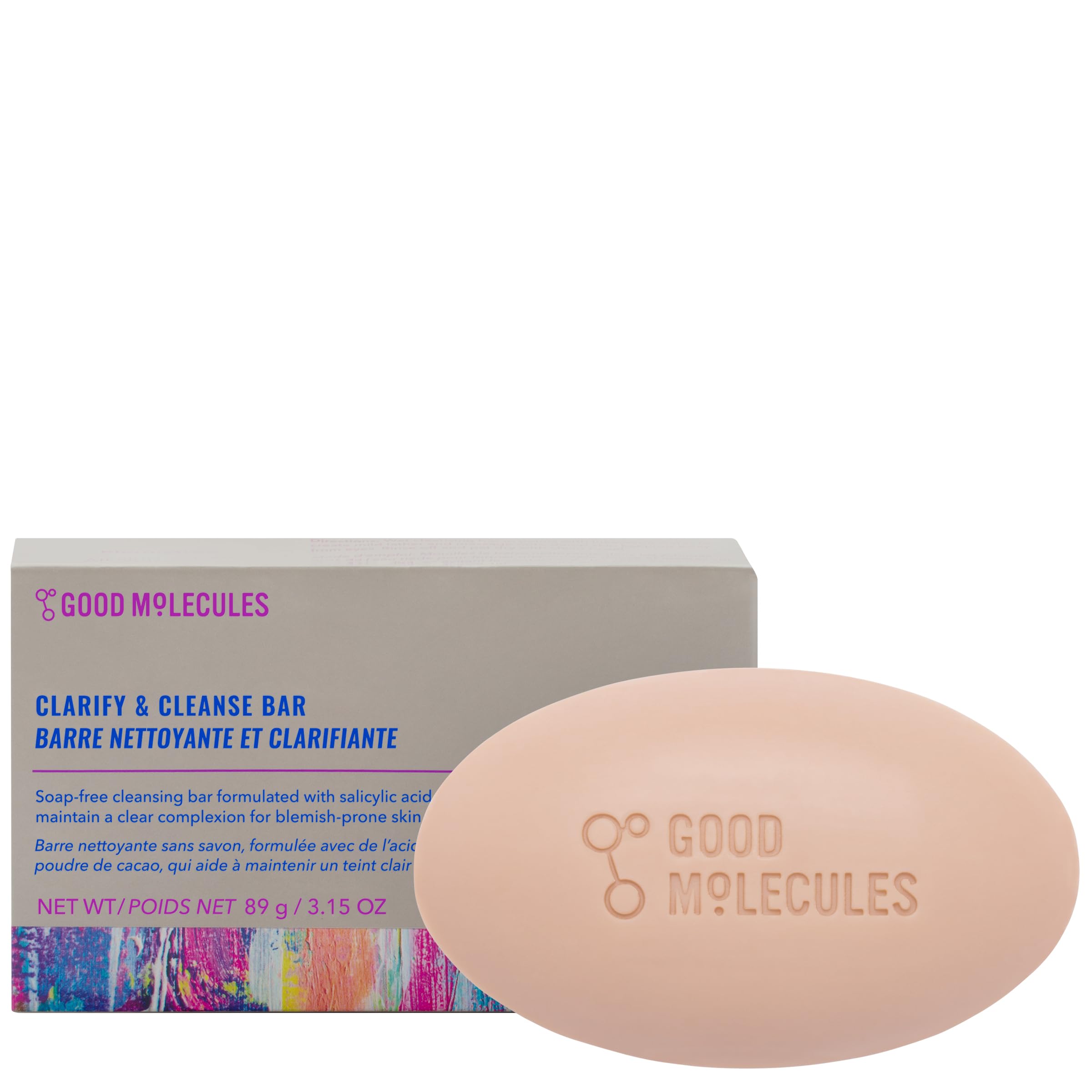 Good MoleculesClarify and Cleanse Bar - Soap-Free Bar with Salicylic Acid BHA, Tea Tree, Kaolin Clay to Hydrate - Skincare for Face and Body