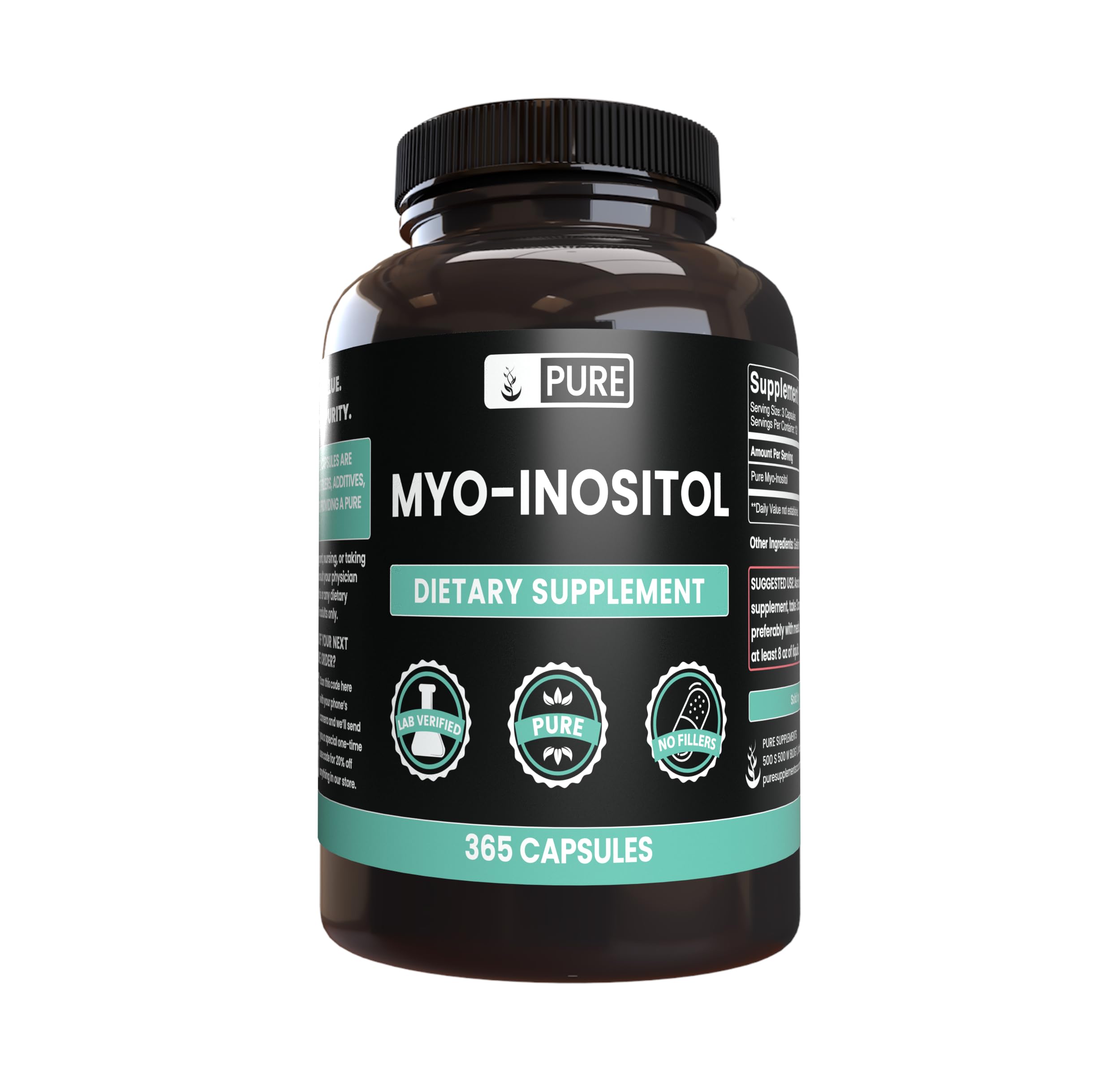 PURE ORIGINAL INGREDIENTS All-Natural Vegetarian Myo-Inositol - 365 Capsules