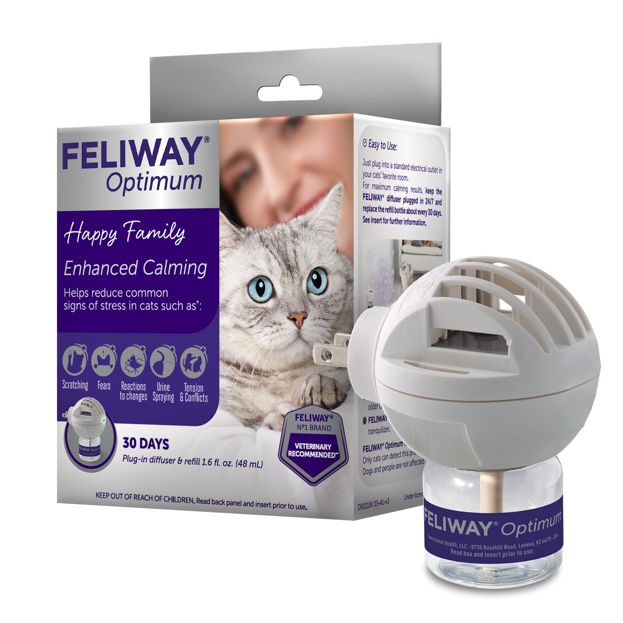 FELIWAY Optimum Cat, Enhanced Calming Pheromone Diffuser, 30 Day Starter Kit (48 mL)