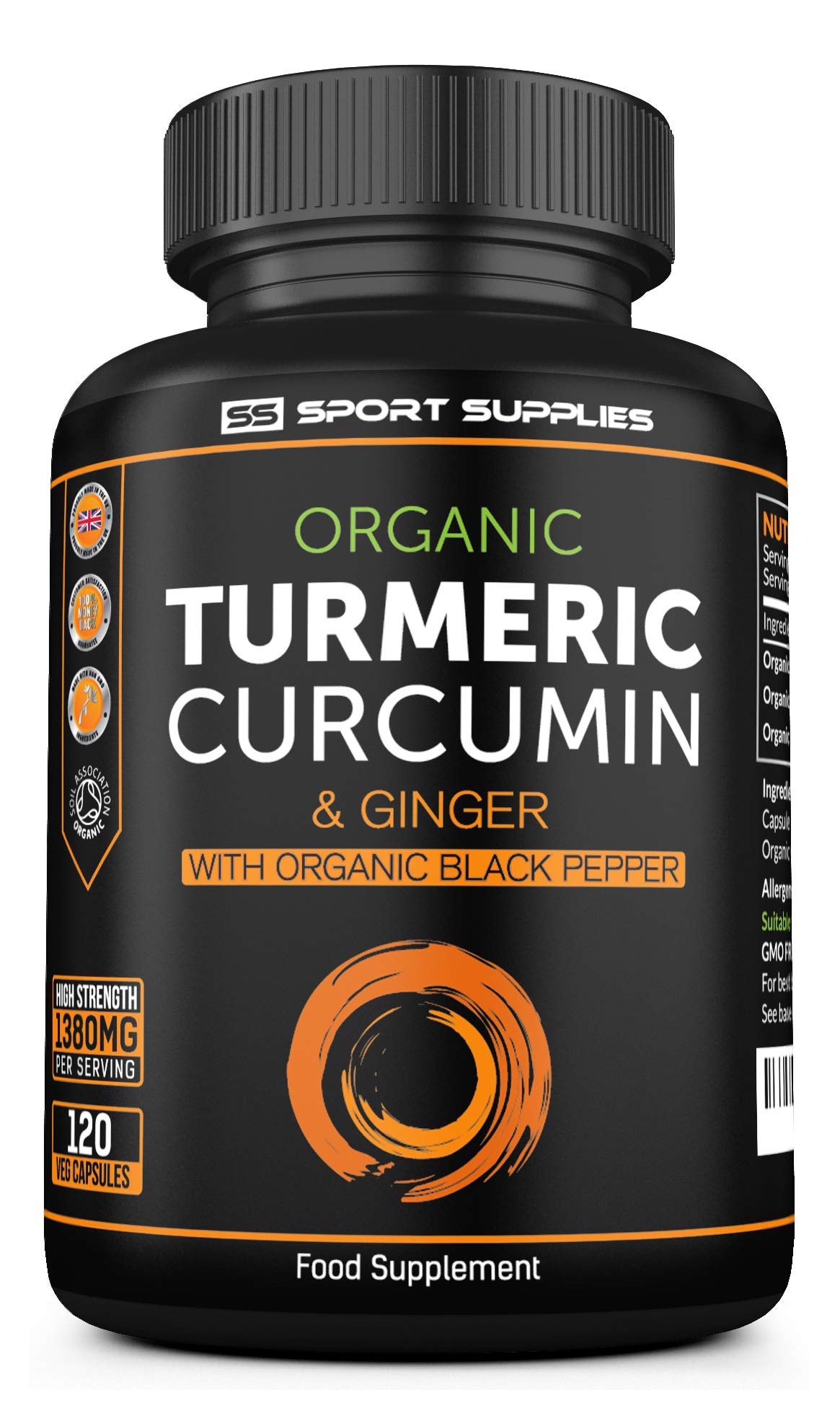 Organic Turmeric Capsules High Strength and Black Pepper with Active Curcumin with Ginger 1380mg - Advanced Tumeric - Each 120 Veg Capsule is Organic