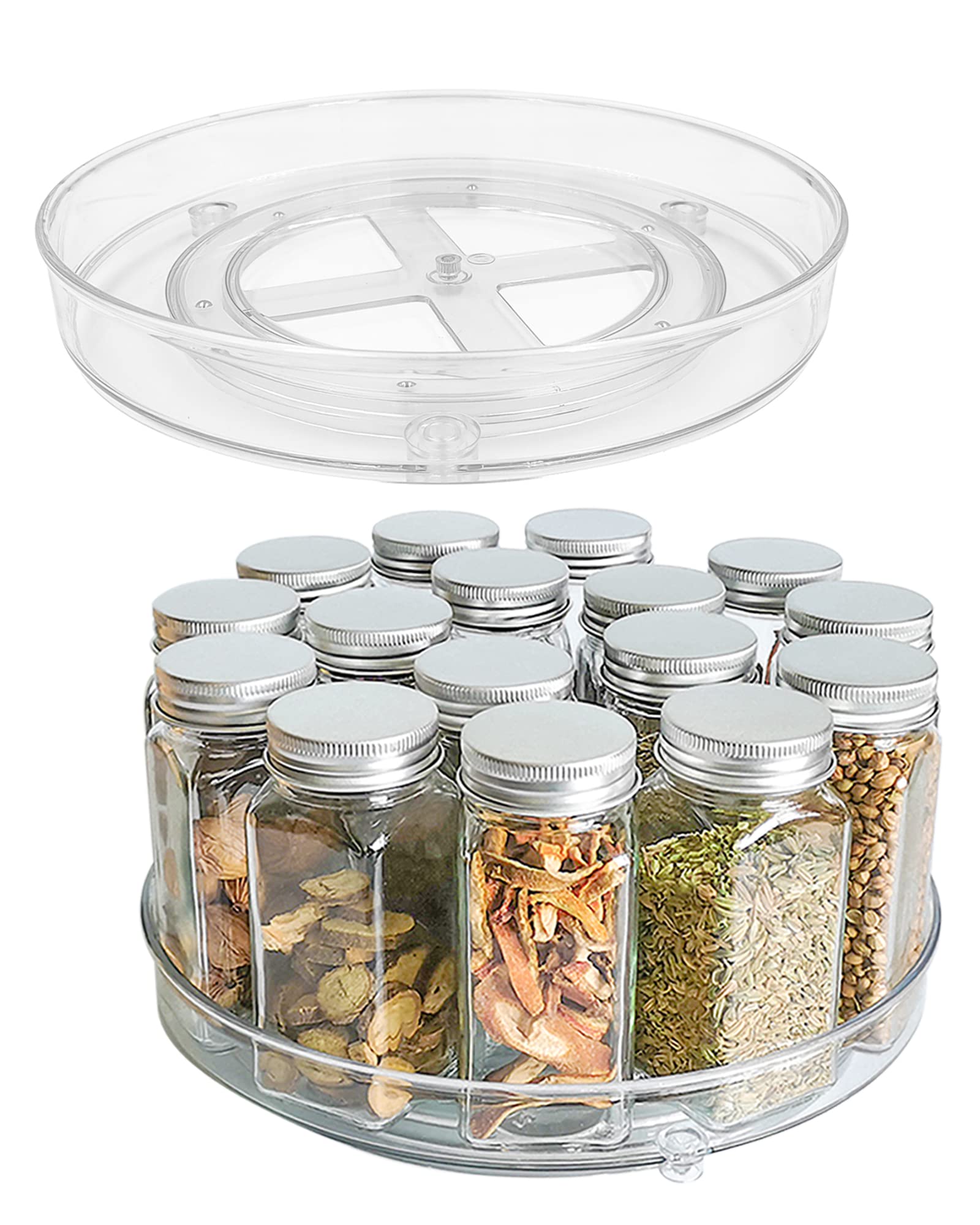 Roninkier Lazy-Susan Organiser Fridge-Turntable Condiment-Holder - 2-Pack 23.5cm Clear Cupboard Organiser Turntable, Rotatable Spice Rack for Cabinet Pantry Refrigerator