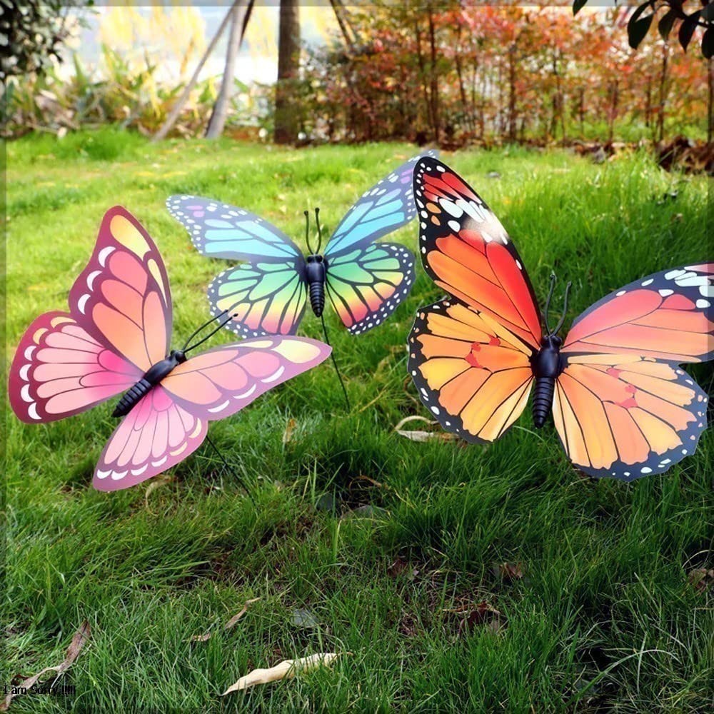 YATAI Butterflies Stakes 11cm Wide Waterproof Artificial Butterfly Stakes Stems Decorations Butterfly Garden Ornament Floral Picks Garden Stakes (Mix Color 12-Pieces) (17cm, Mix-color-12pcs)