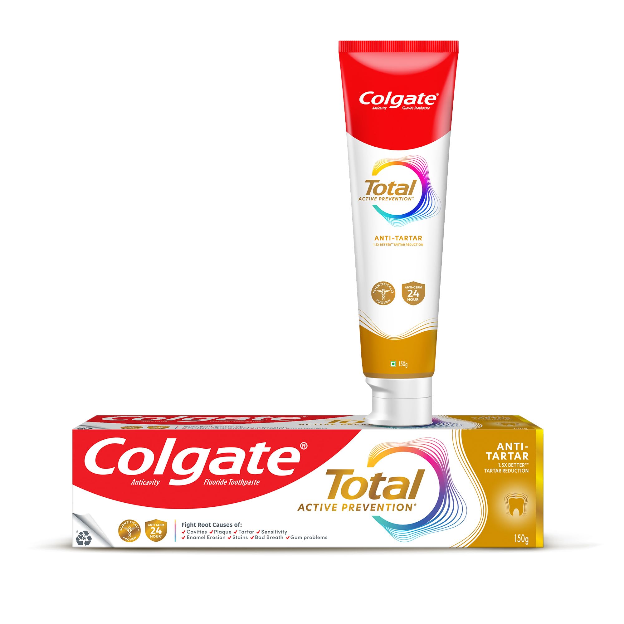 Colgate Total Anti-Tartar Toothpaste | Anti-Germ Tooth Paste | Colgate Paste Toothpaste with 1.5x Better Tartar Reduction (150gm)