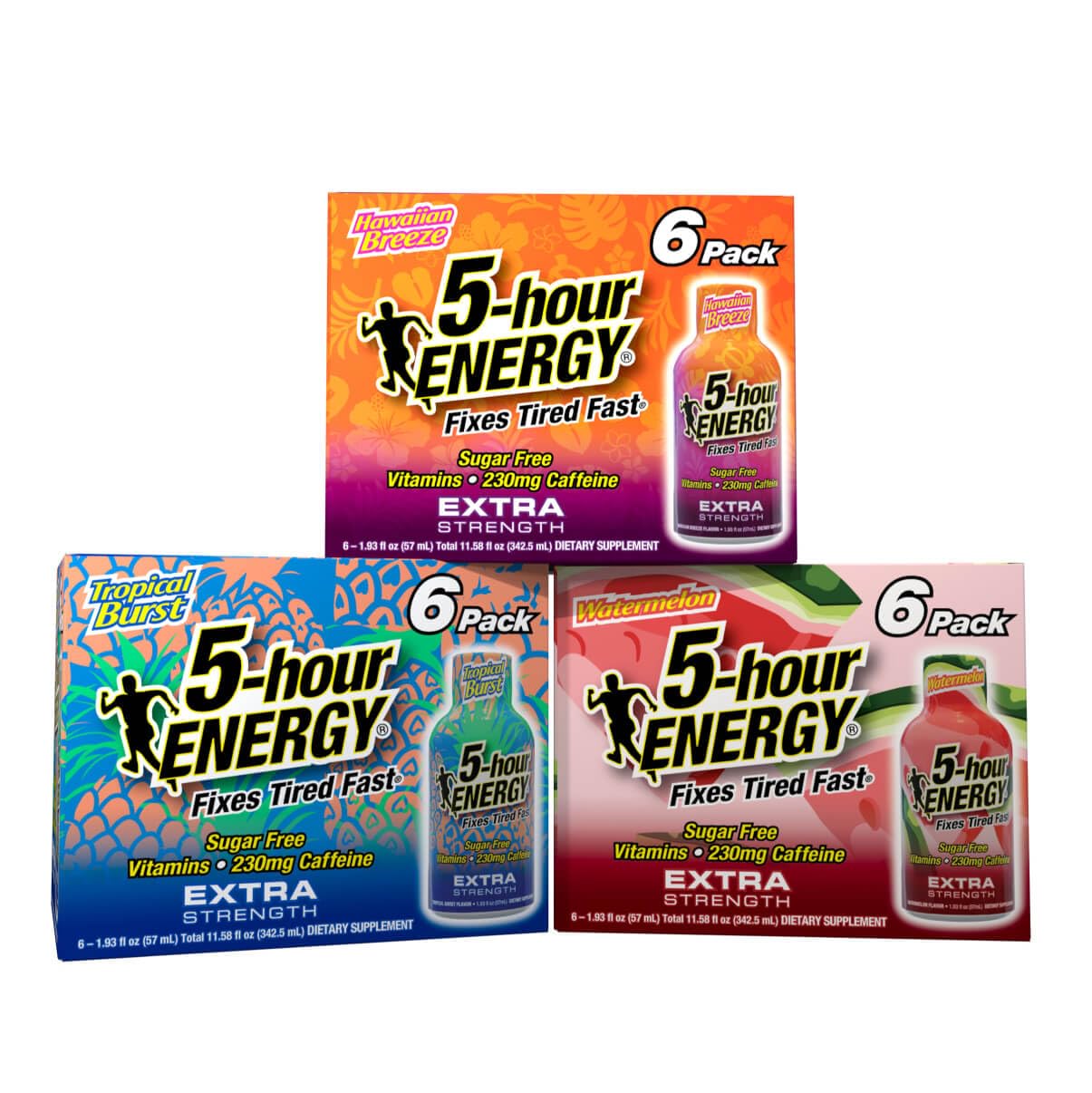 5-Hour Energy Extra Strength Shots Variety Pack, 18 Count (1.93 fl oz) - Extra Strength Tropical Burst, Hawaiian Breeze, Watermelon Flavors