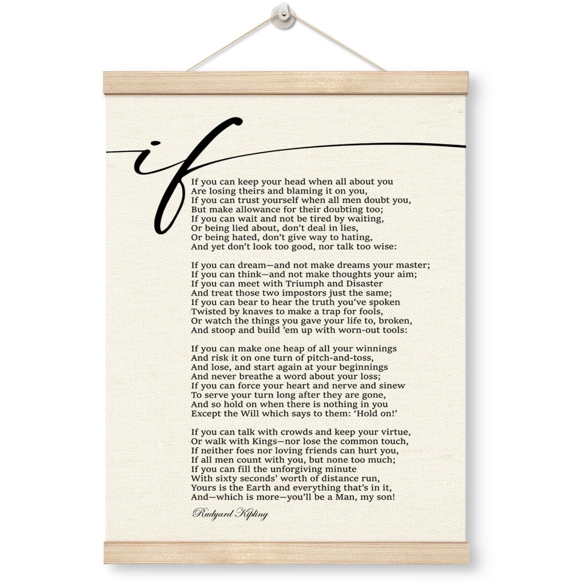 Rudyard Kipling If Poem Wall Art, Inspirational Canvas Poster Decor, Modern Home Office Wall Decor, Rustic Wall Hanging Decor, Wall Decor Art, Poster Framed with Wood Hanger