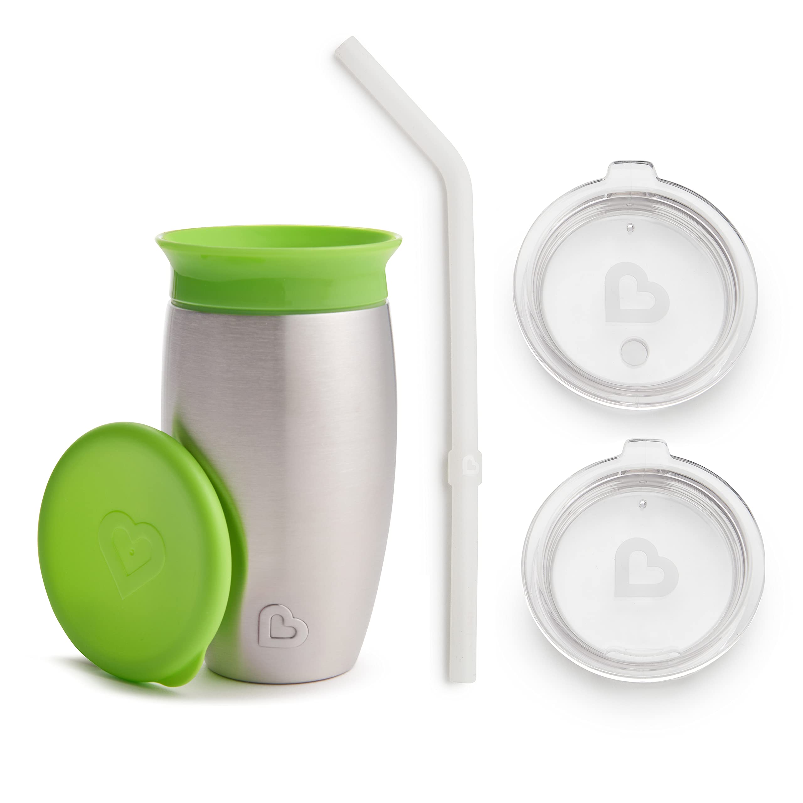 MunchkinMiracle® 360 Toddler Sippy Cup with Straw and Open Sipper Lid, 10 Ounce, Stainless Steel, Green